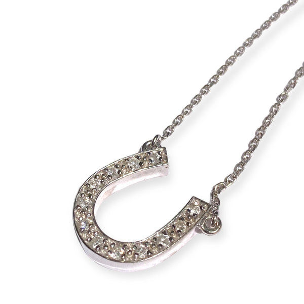 Vintage 14K White Gold Diamond Horseshoe Necklace - HIGH