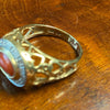Vintage 14K Gold LeVian Coral & Diamond Open Hearts Ring