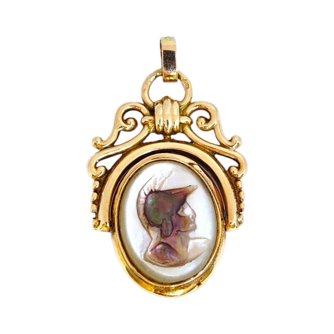 Antique 14K Gold Mother-of-Pearl and Onyx Flip Fob Pendant