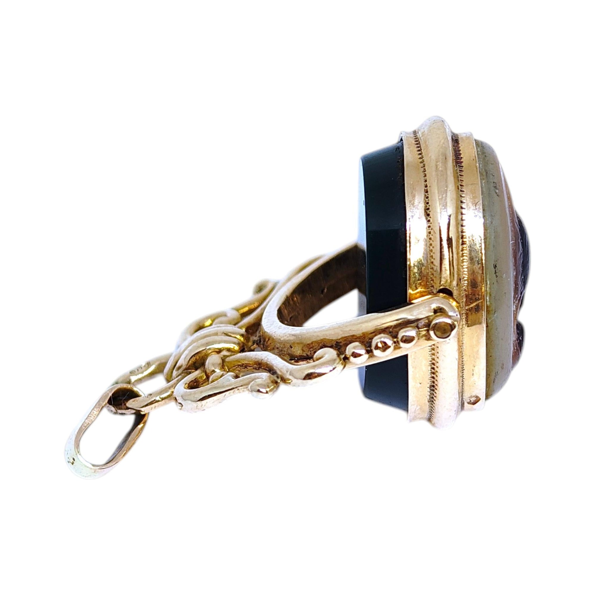 Antique 14K Gold Mother-of-Pearl and Onyx Flip Fob Pendant