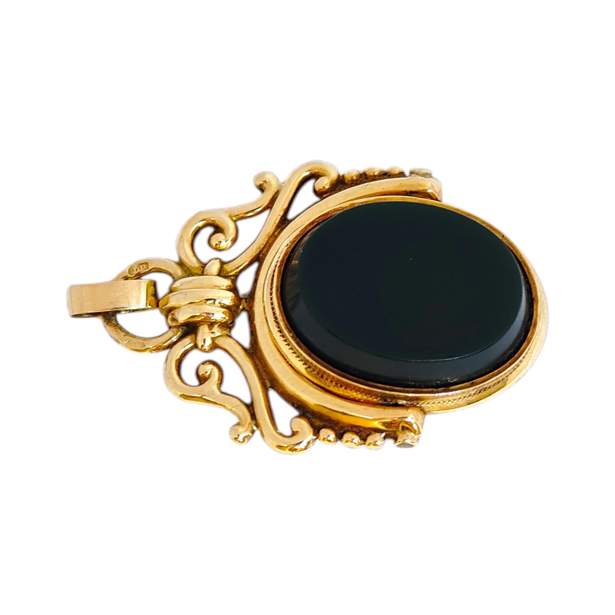Antique 14K Gold Mother-of-Pearl and Onyx Flip Fob Pendant