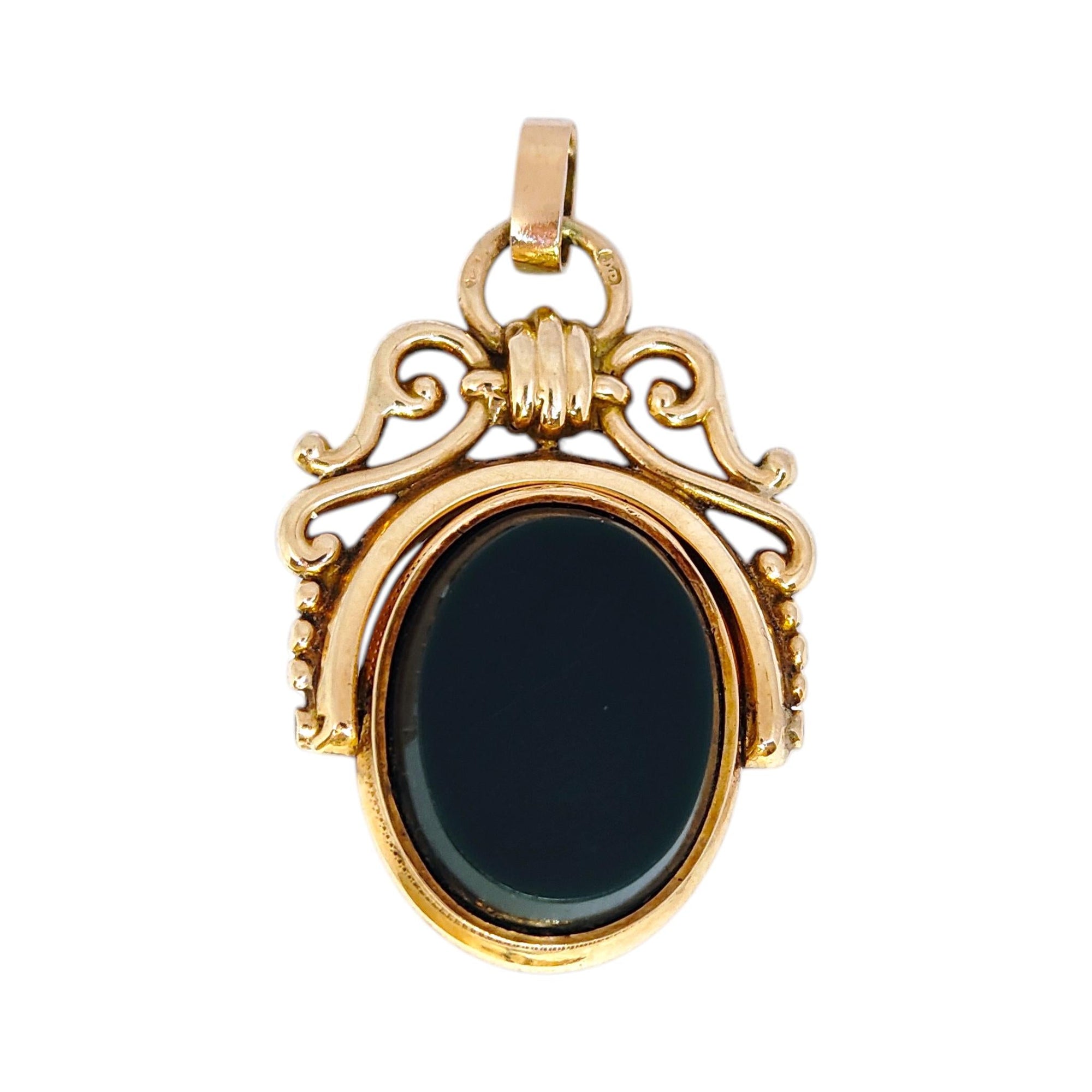 Antique 14K Gold Mother-of-Pearl and Onyx Flip Fob Pendant