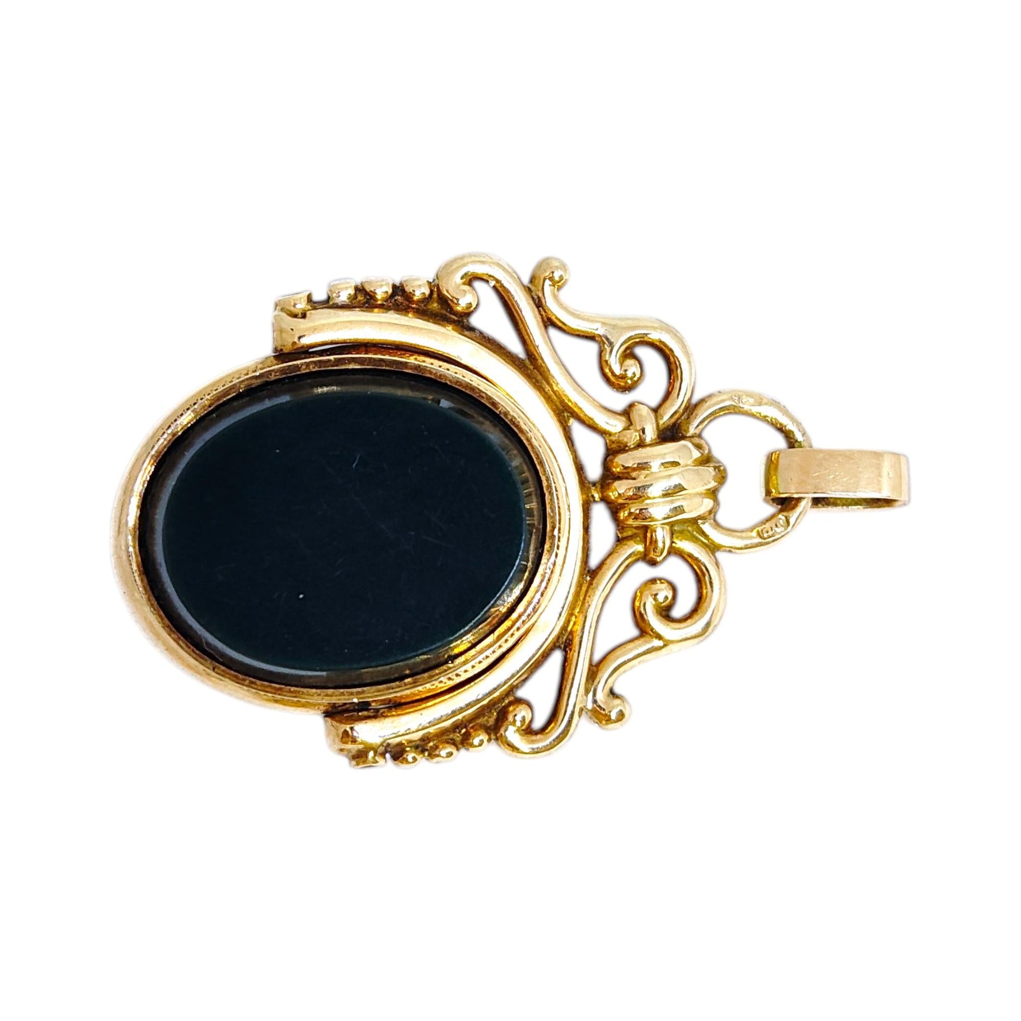 Antique 14K Gold Mother-of-Pearl and Onyx Flip Fob Pendant
