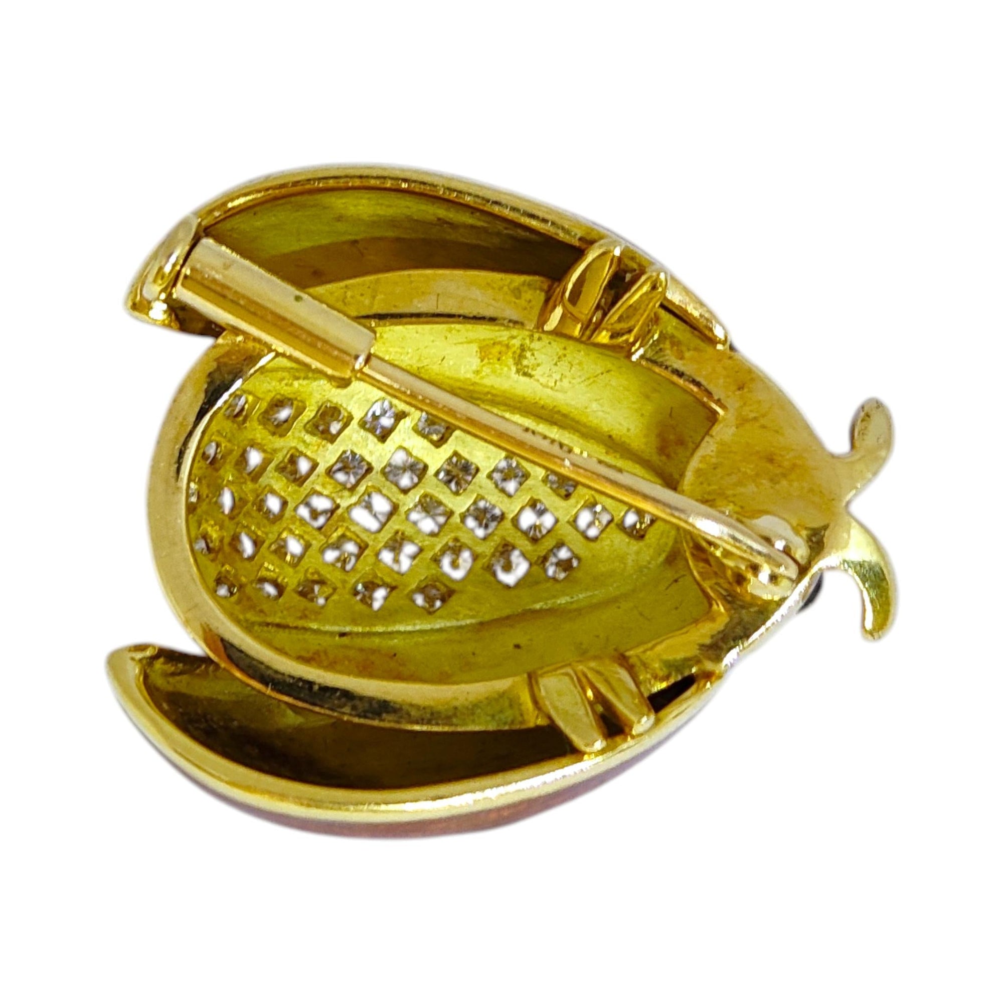 Vintage 18K Gold Enamel And Diamond Ladybug Brooch