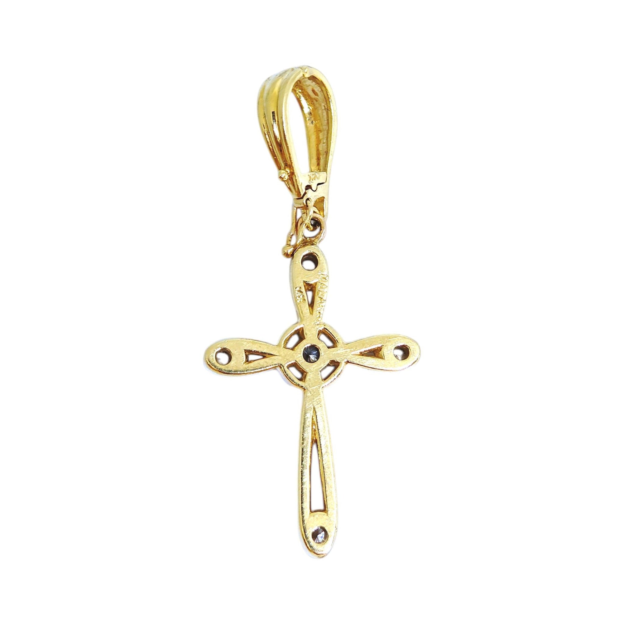 Vintage Large 14K Yellow Gold Diamond Cross Pendant Enhancer