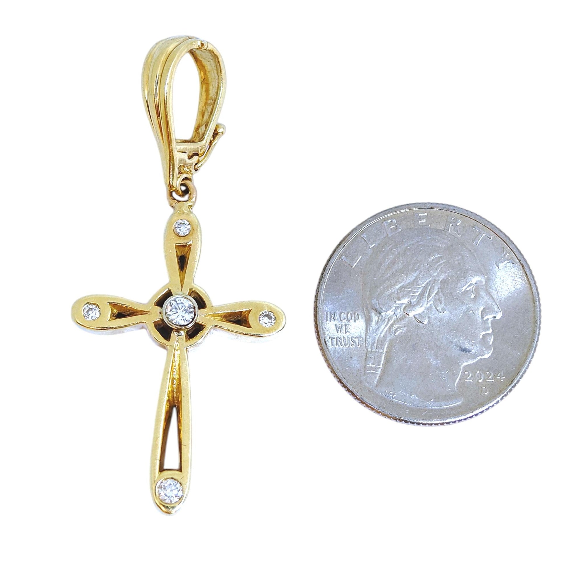 Vintage Large 14K Yellow Gold Diamond Cross Pendant Enhancer