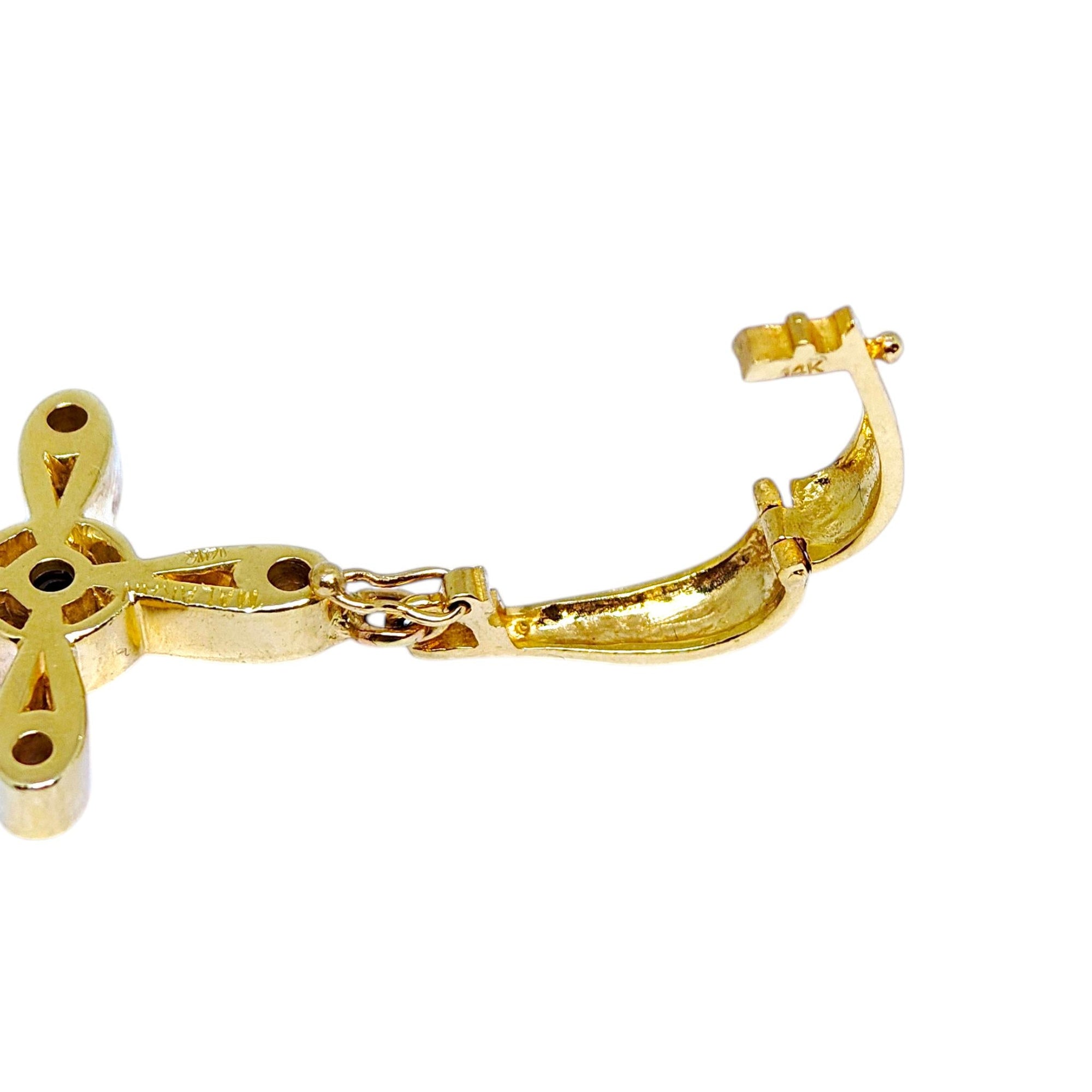 Vintage Large 14K Yellow Gold Diamond Cross Pendant Enhancer