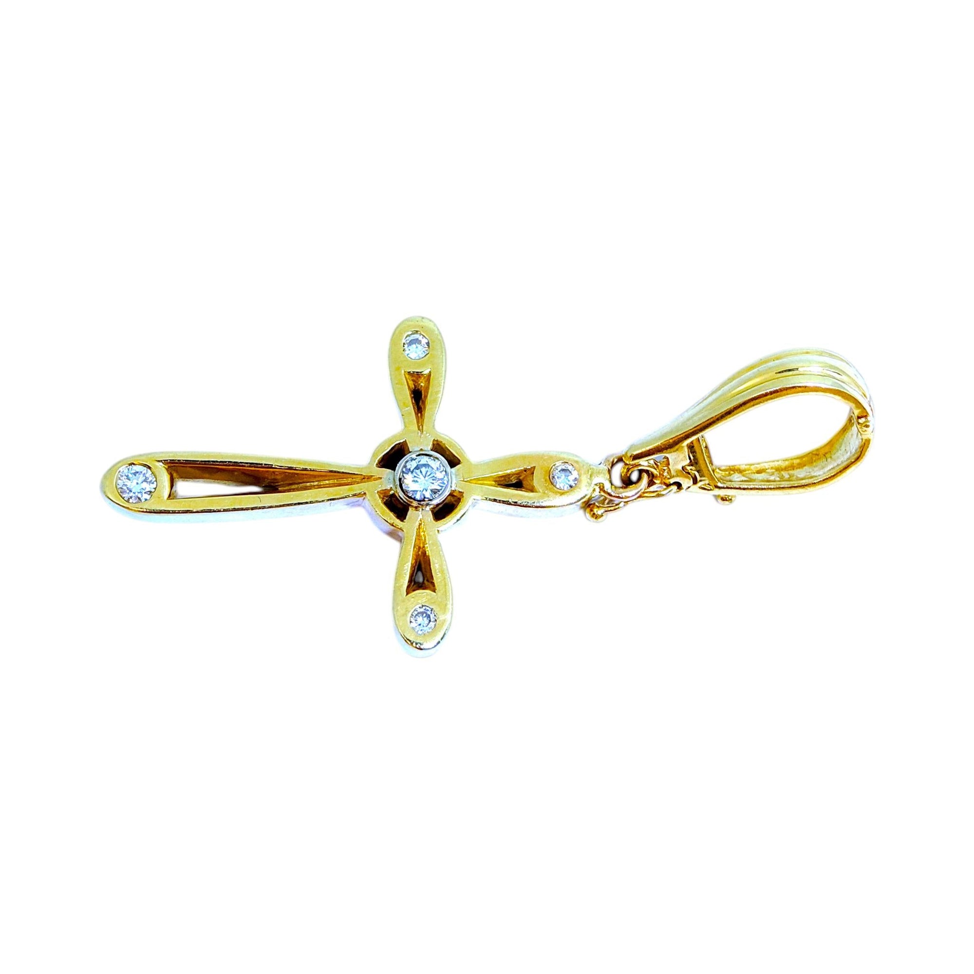 Vintage Large 14K Yellow Gold Diamond Cross Pendant Enhancer