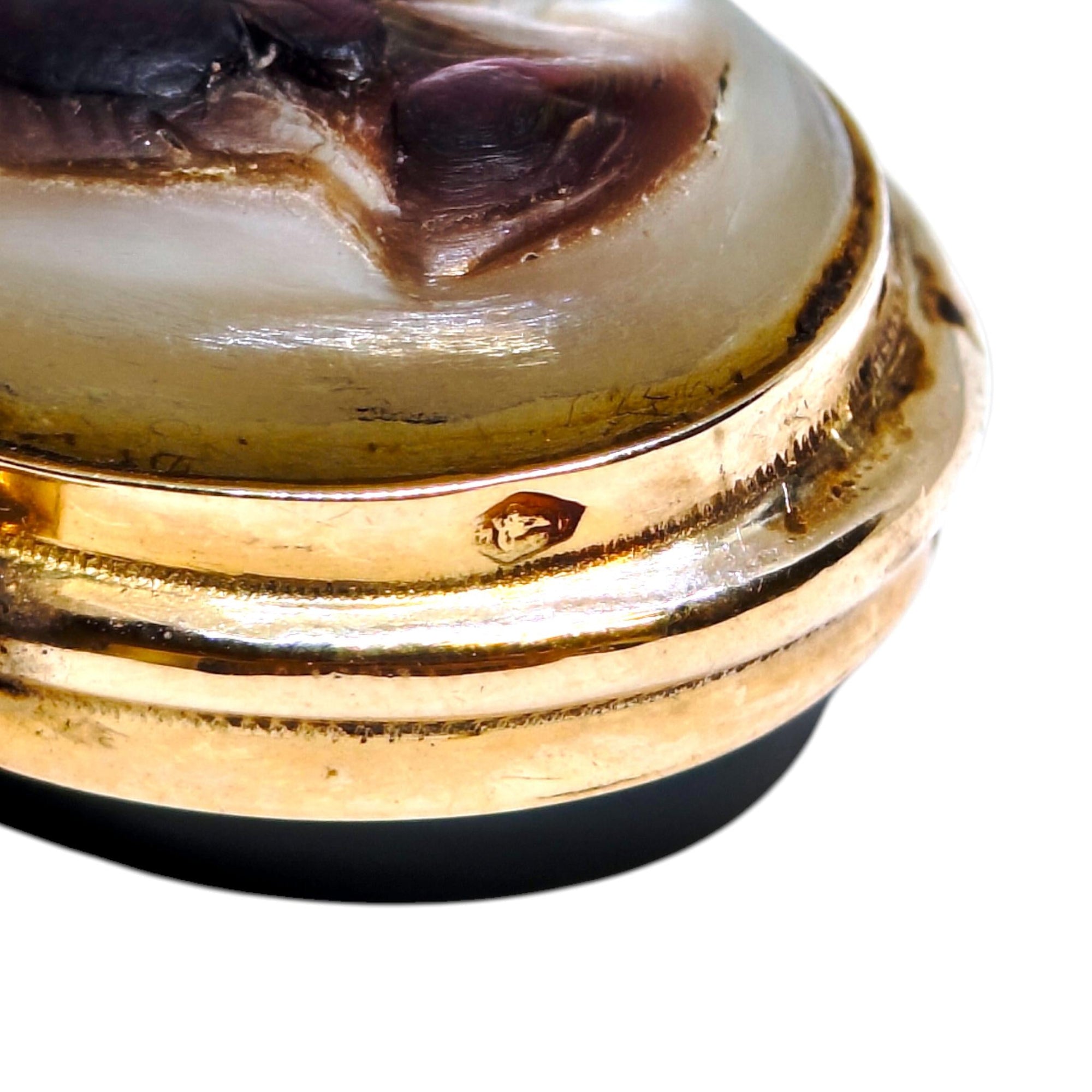 Antique 14K Gold Mother-of-Pearl and Onyx Flip Fob Pendant