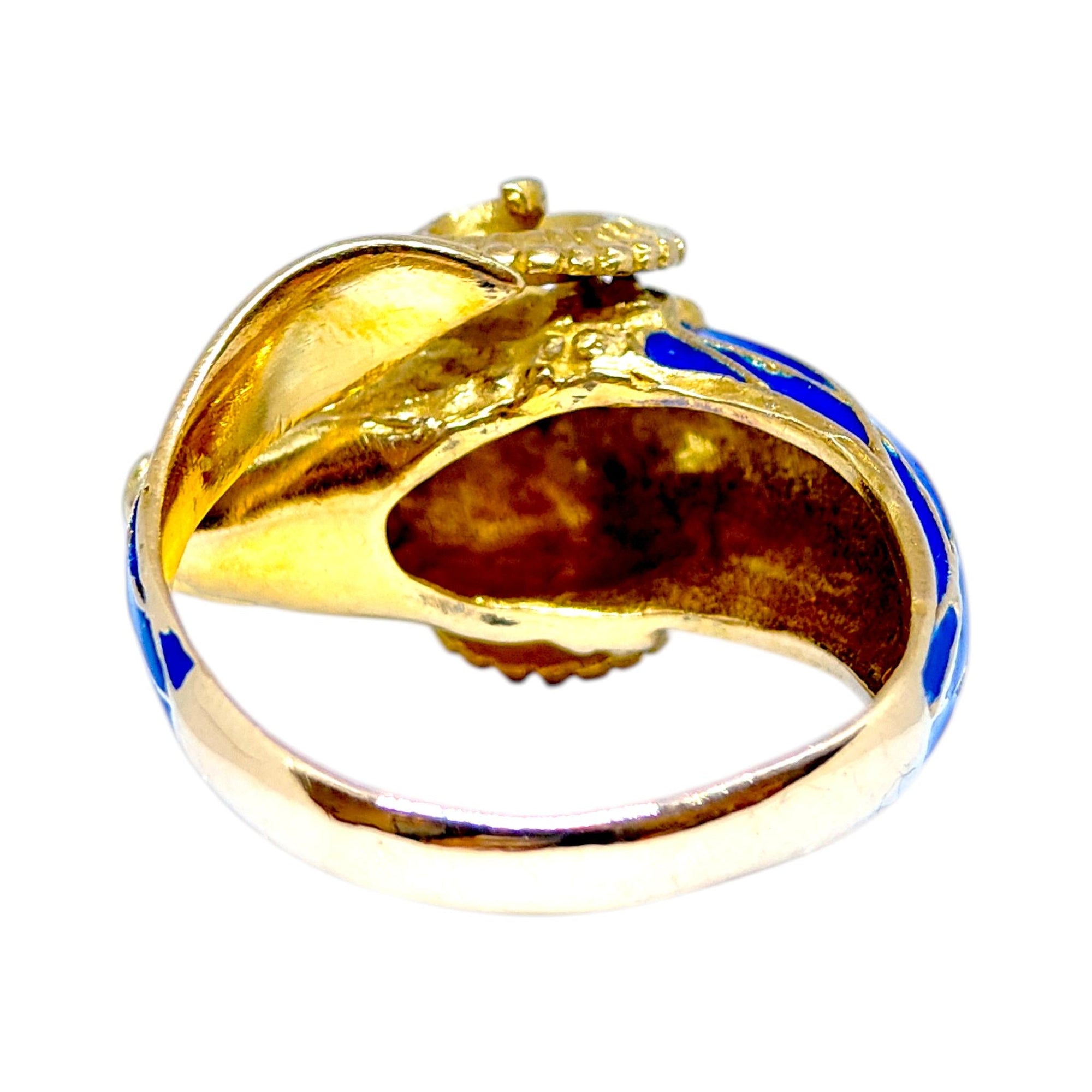 Vintage 18K Enamel and Ruby Ram Ring