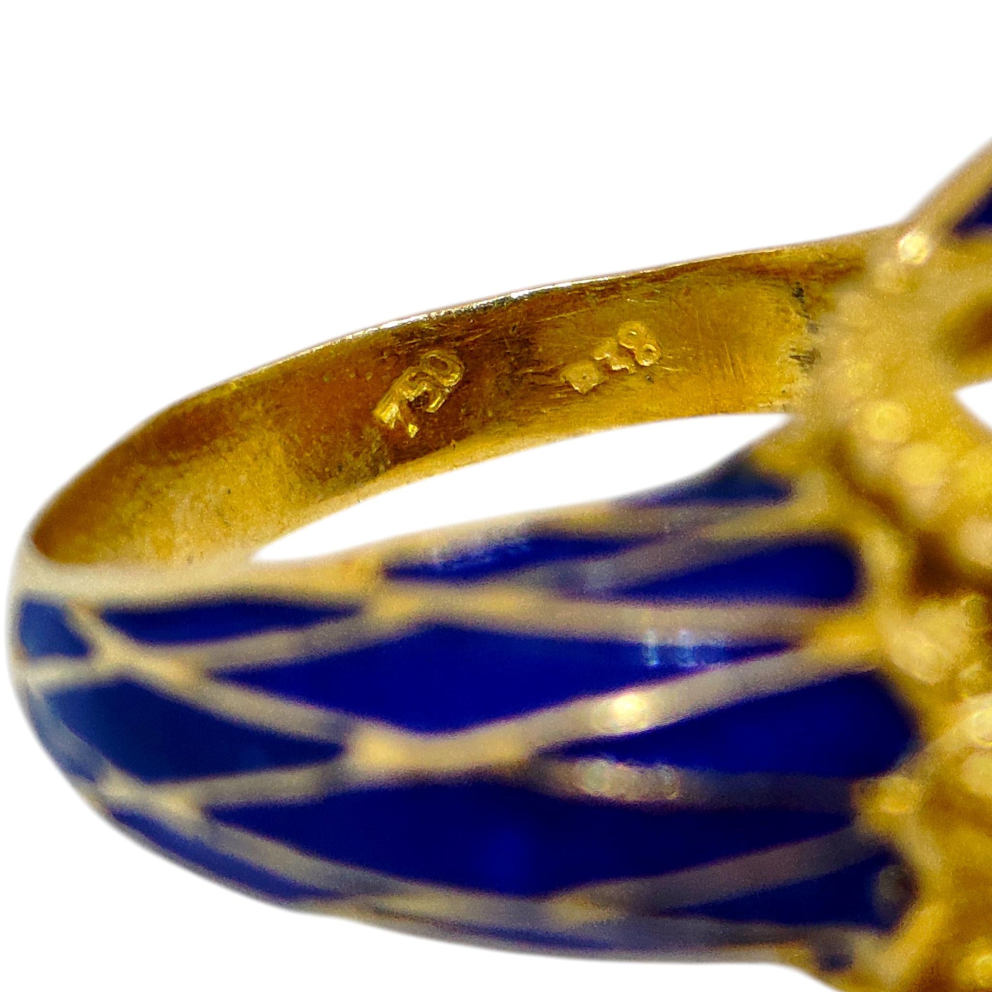 Vintage 18K Enamel and Ruby Ram Ring