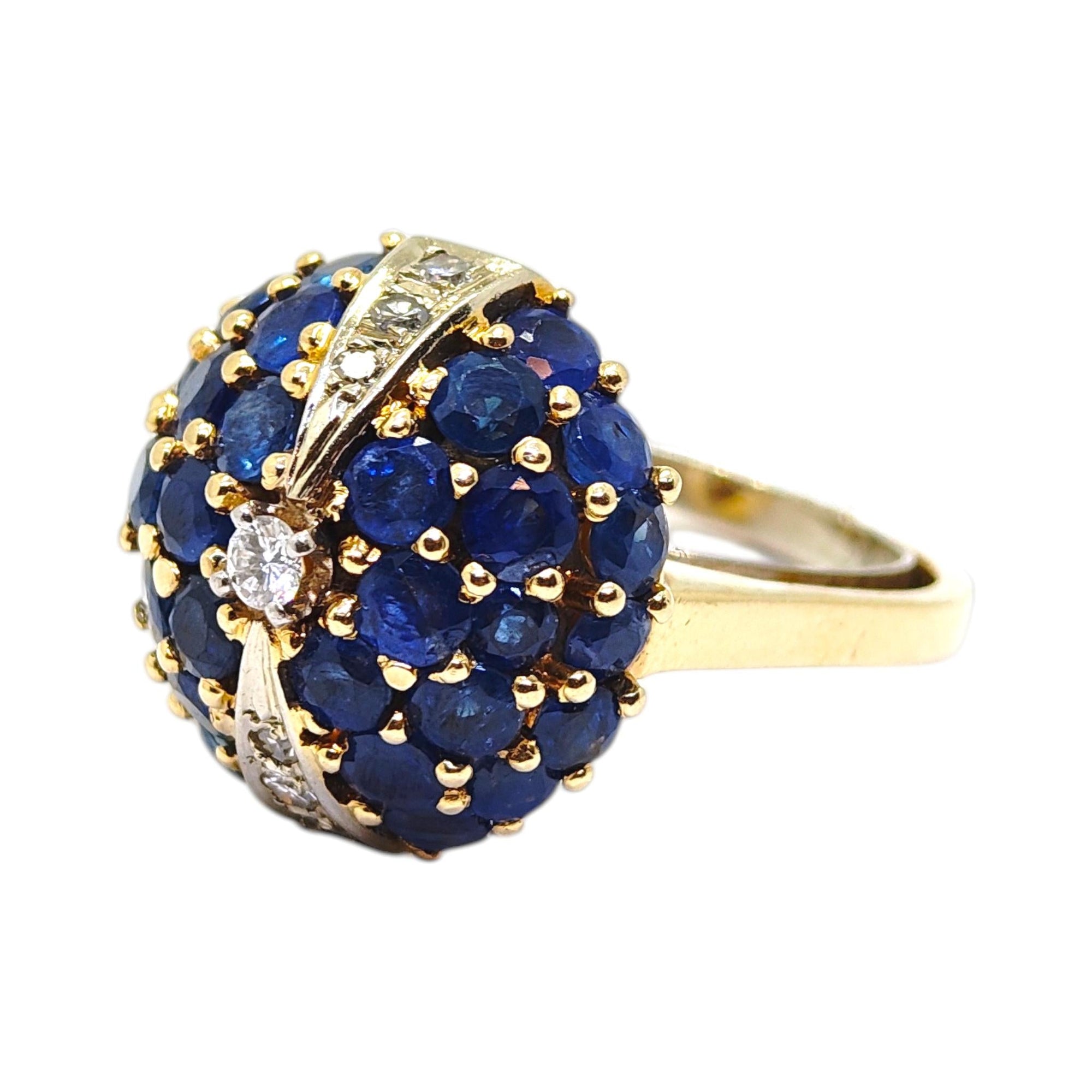 18K Yellow Gold Sapphire & Diamond Bombe Ring