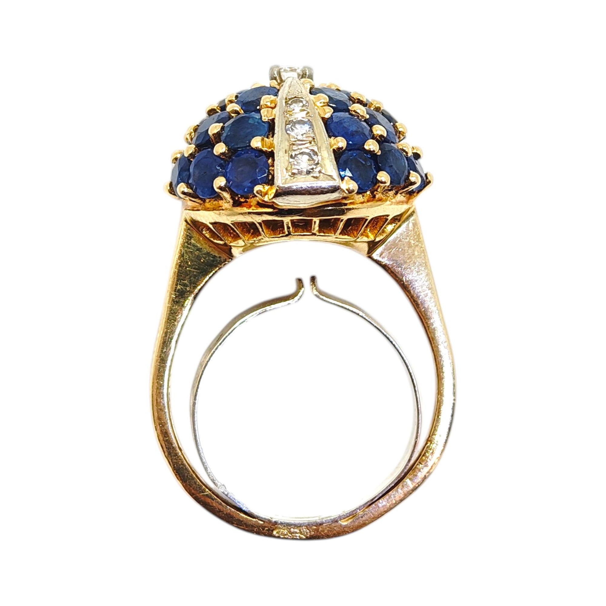 18K Yellow Gold Sapphire & Diamond Bombe Ring