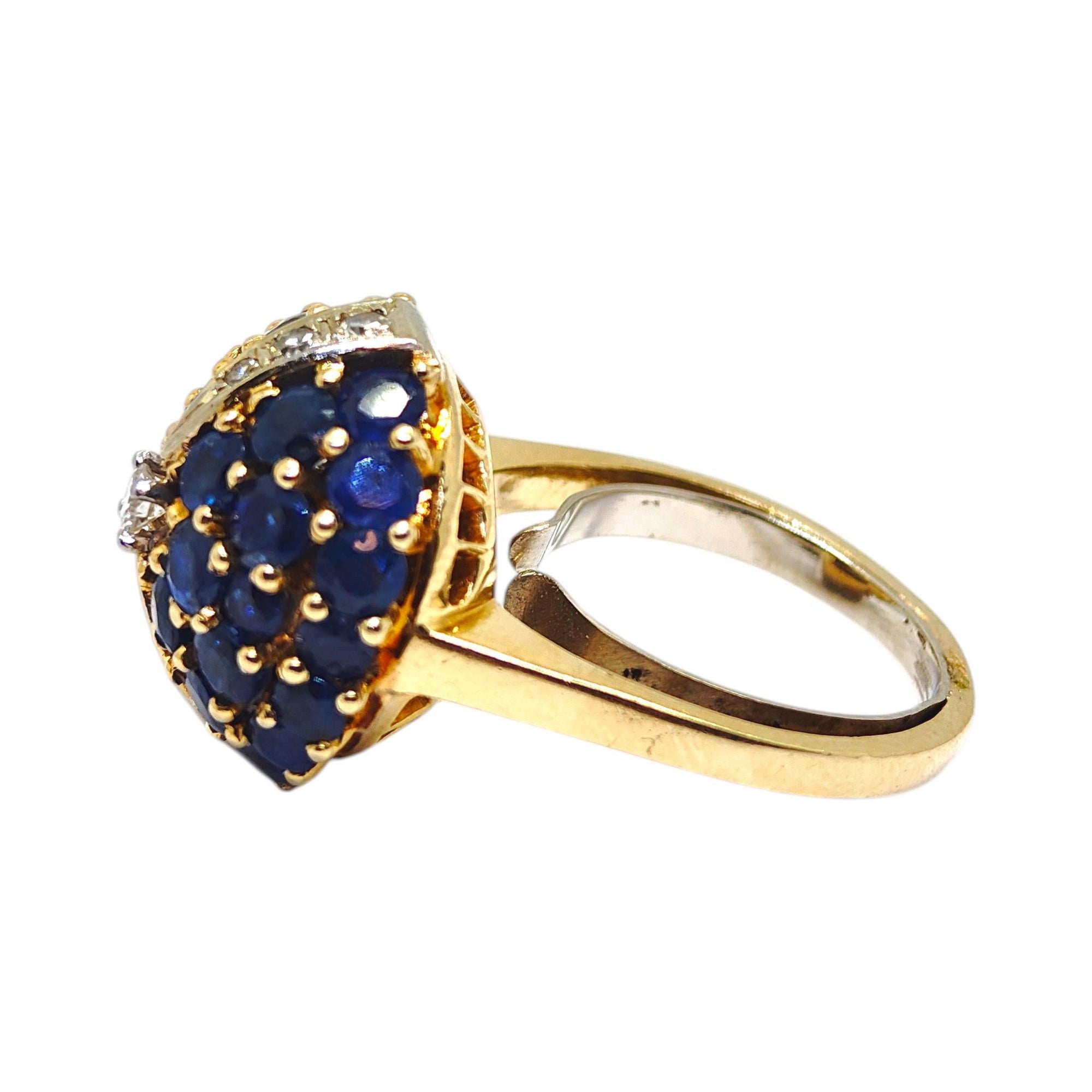 18K Yellow Gold Sapphire & Diamond Bombe Ring