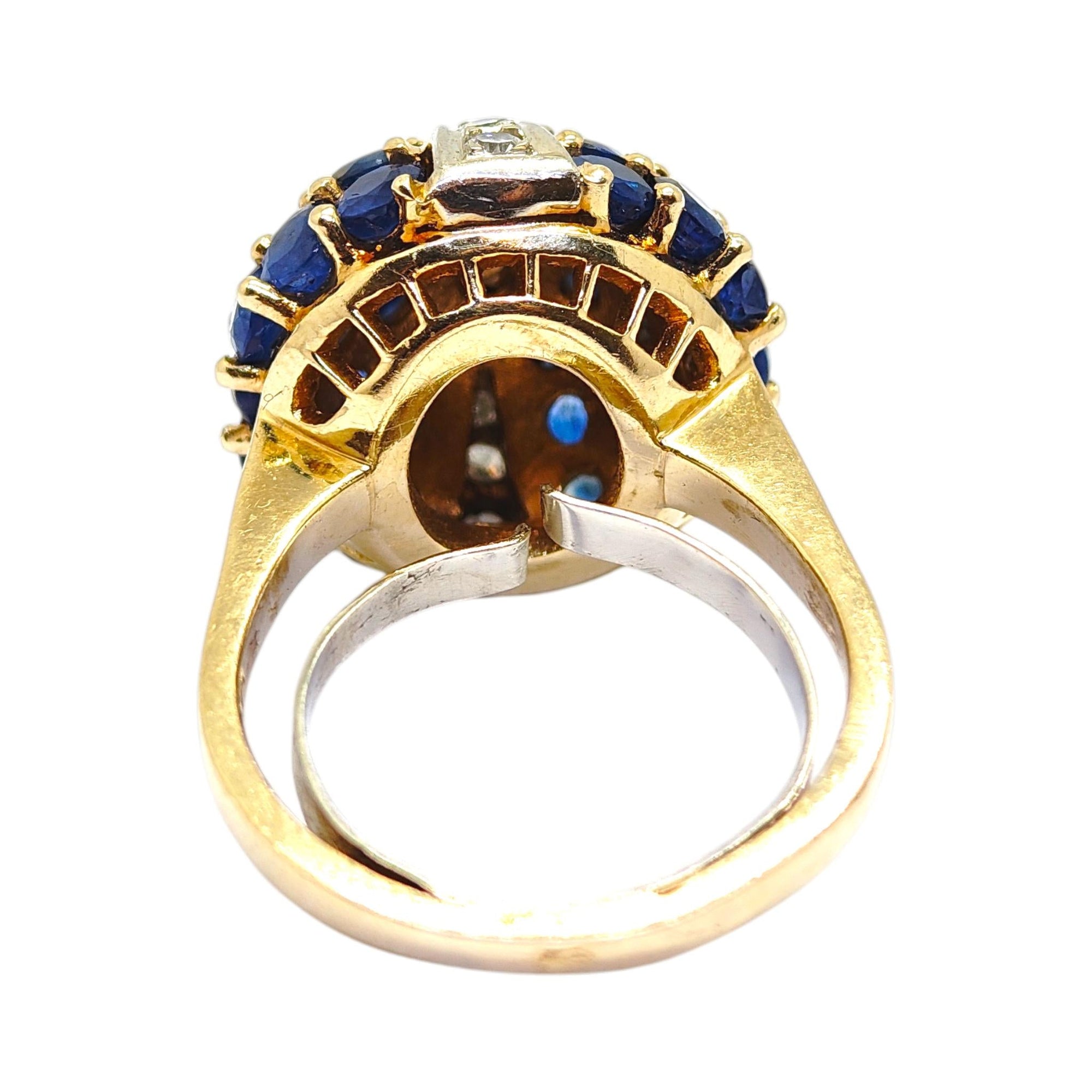 18K Yellow Gold Sapphire & Diamond Bombe Ring