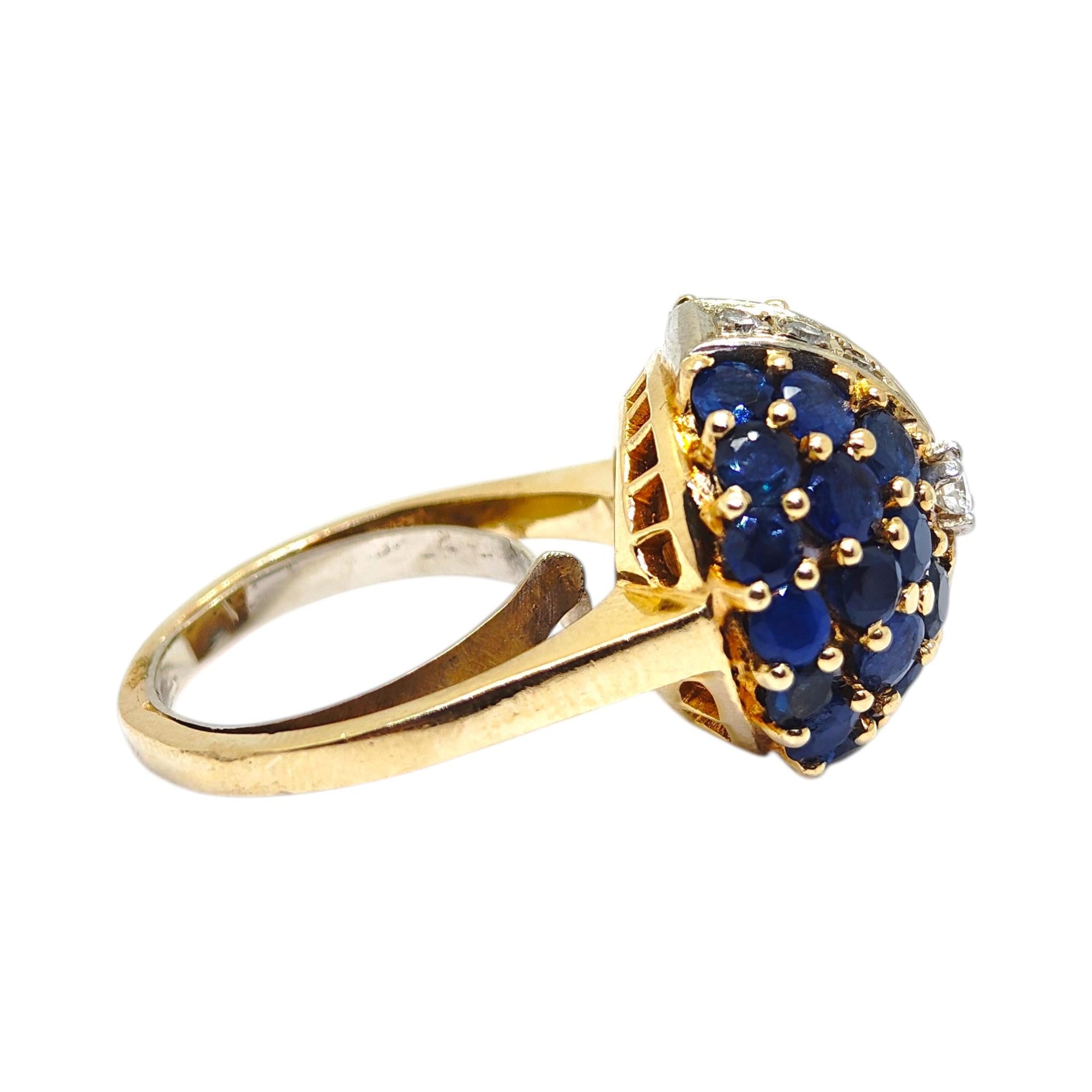 18K Yellow Gold Sapphire & Diamond Bombe Ring
