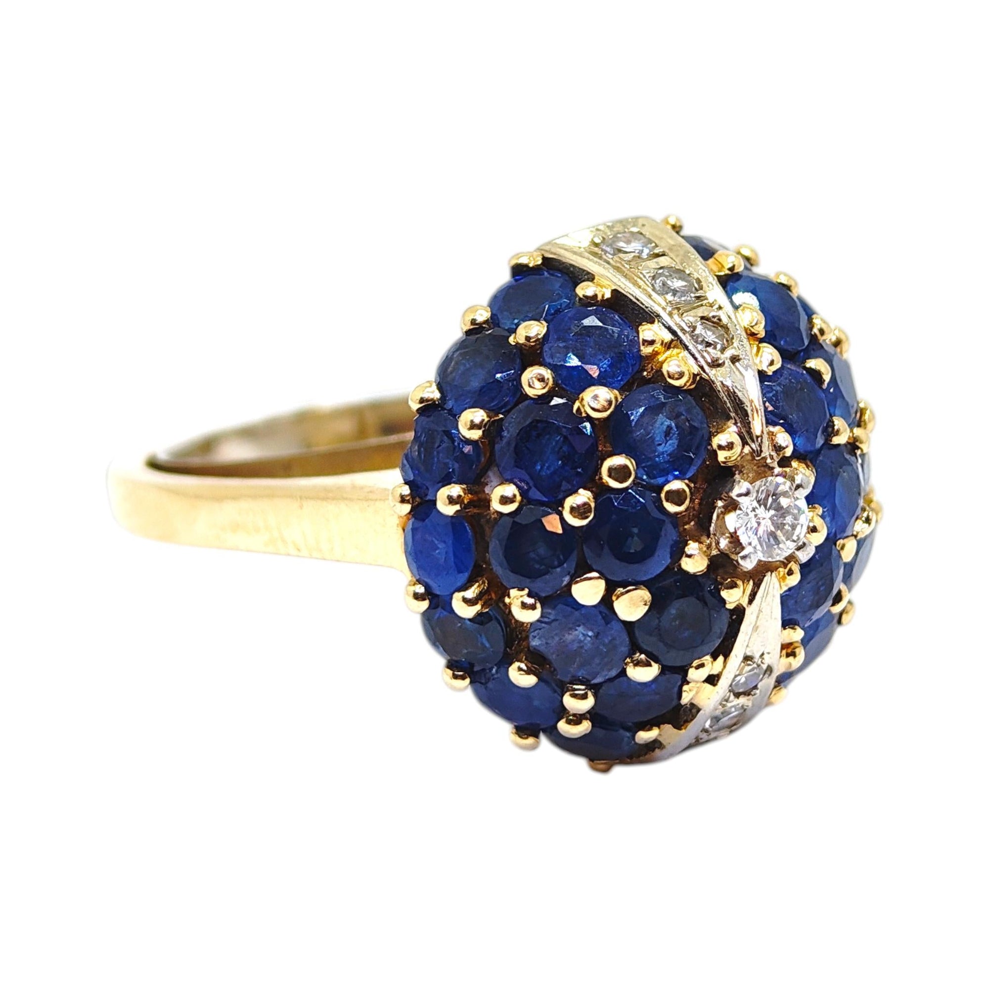 18K Yellow Gold Sapphire & Diamond Bombe Ring