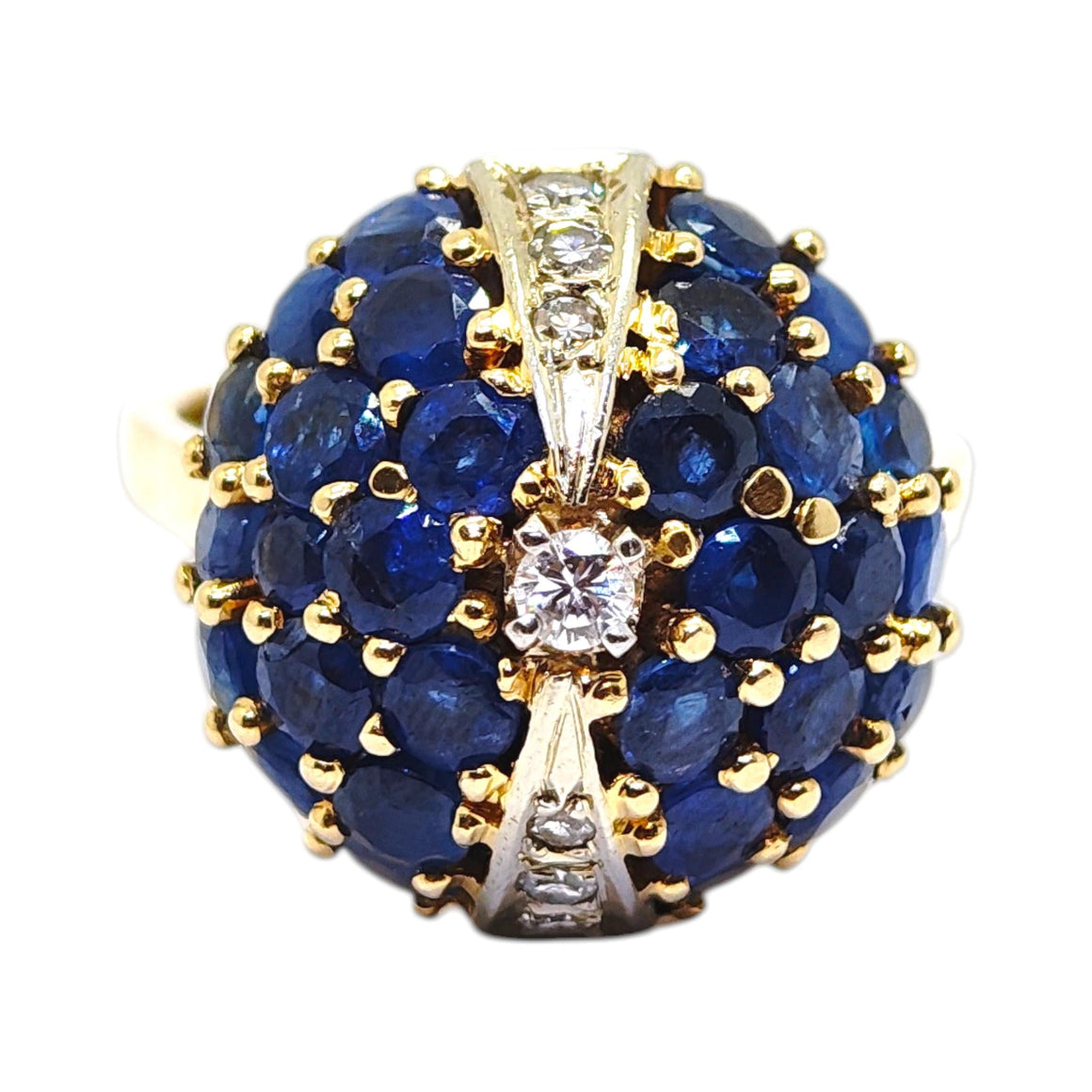 18K Yellow Gold Sapphire & Diamond Bombe Ring