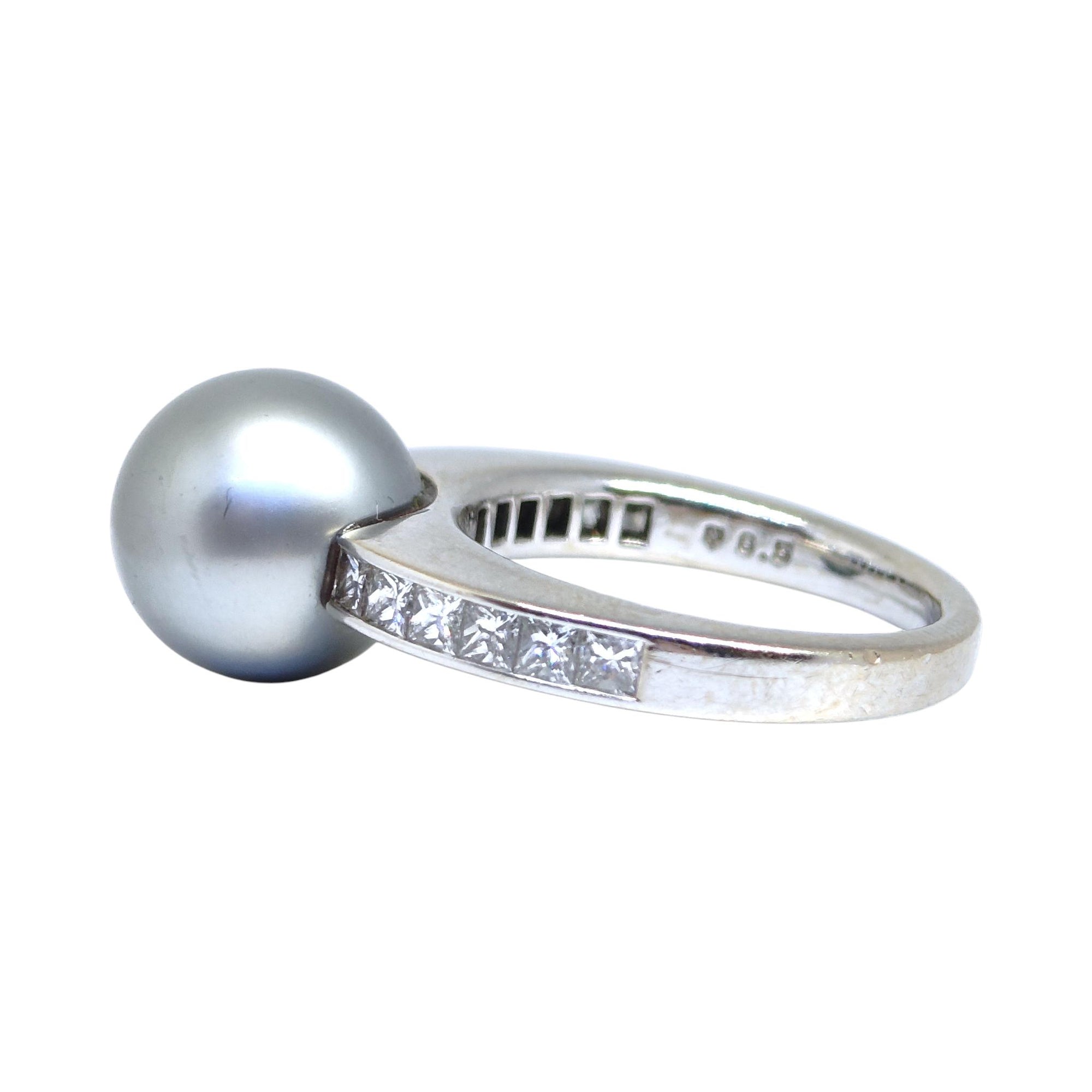 Mikimoto 18K White Gold Silver Akoya Pearl And Diamond Ring
