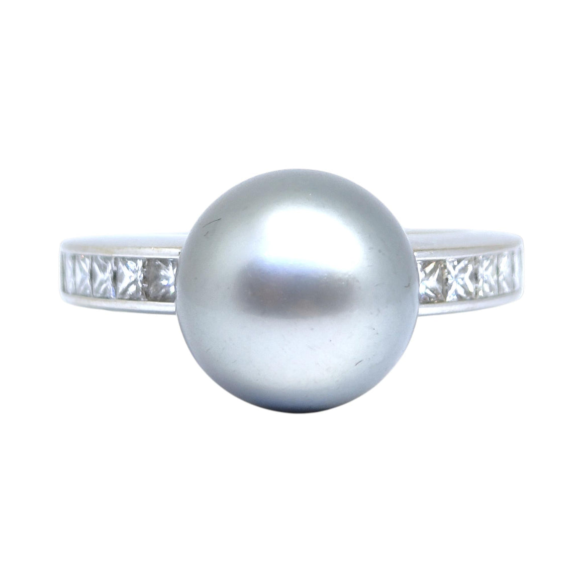 Mikimoto 18K White Gold Silver Akoya Pearl And Diamond Ring