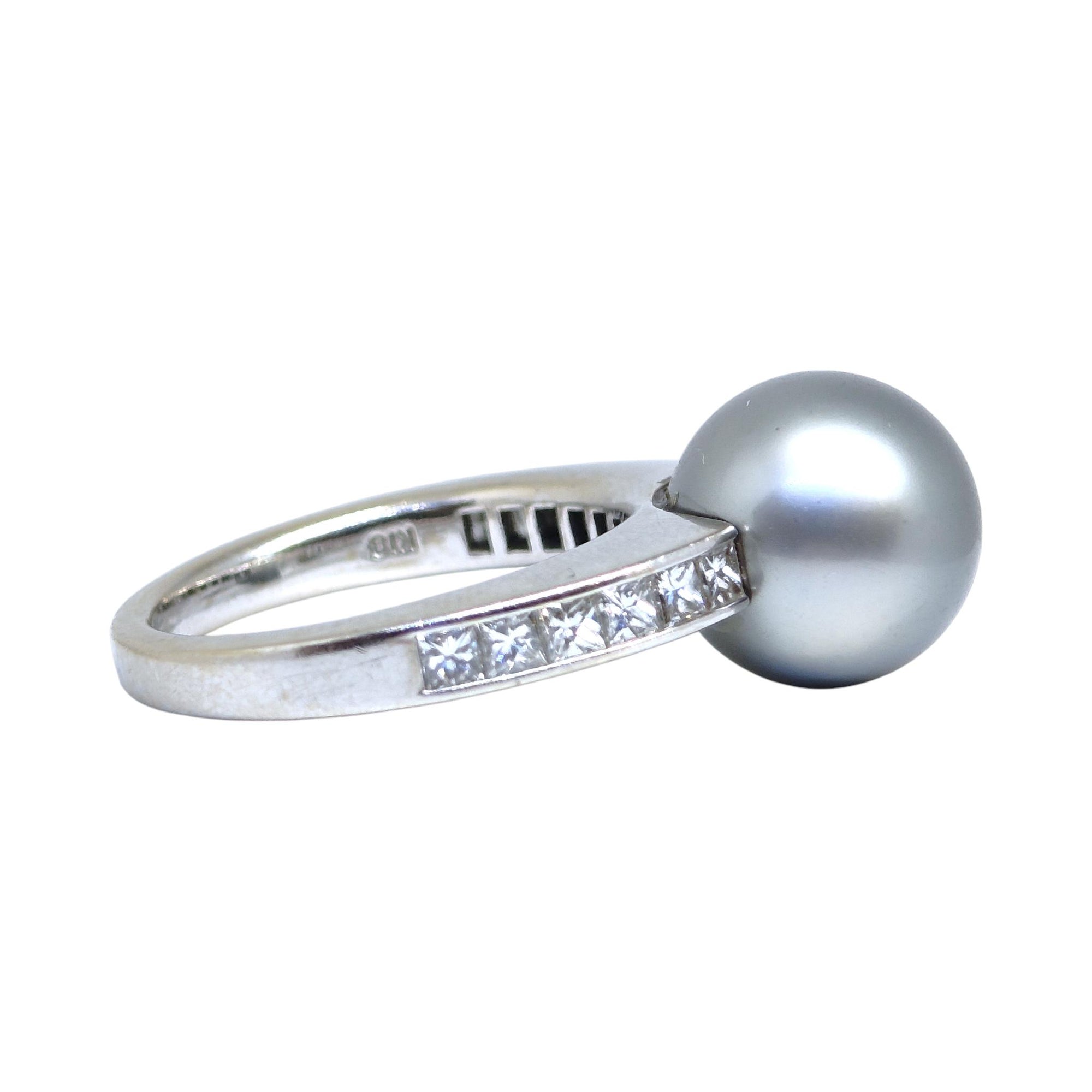 Mikimoto 18K White Gold Silver Akoya Pearl And Diamond Ring