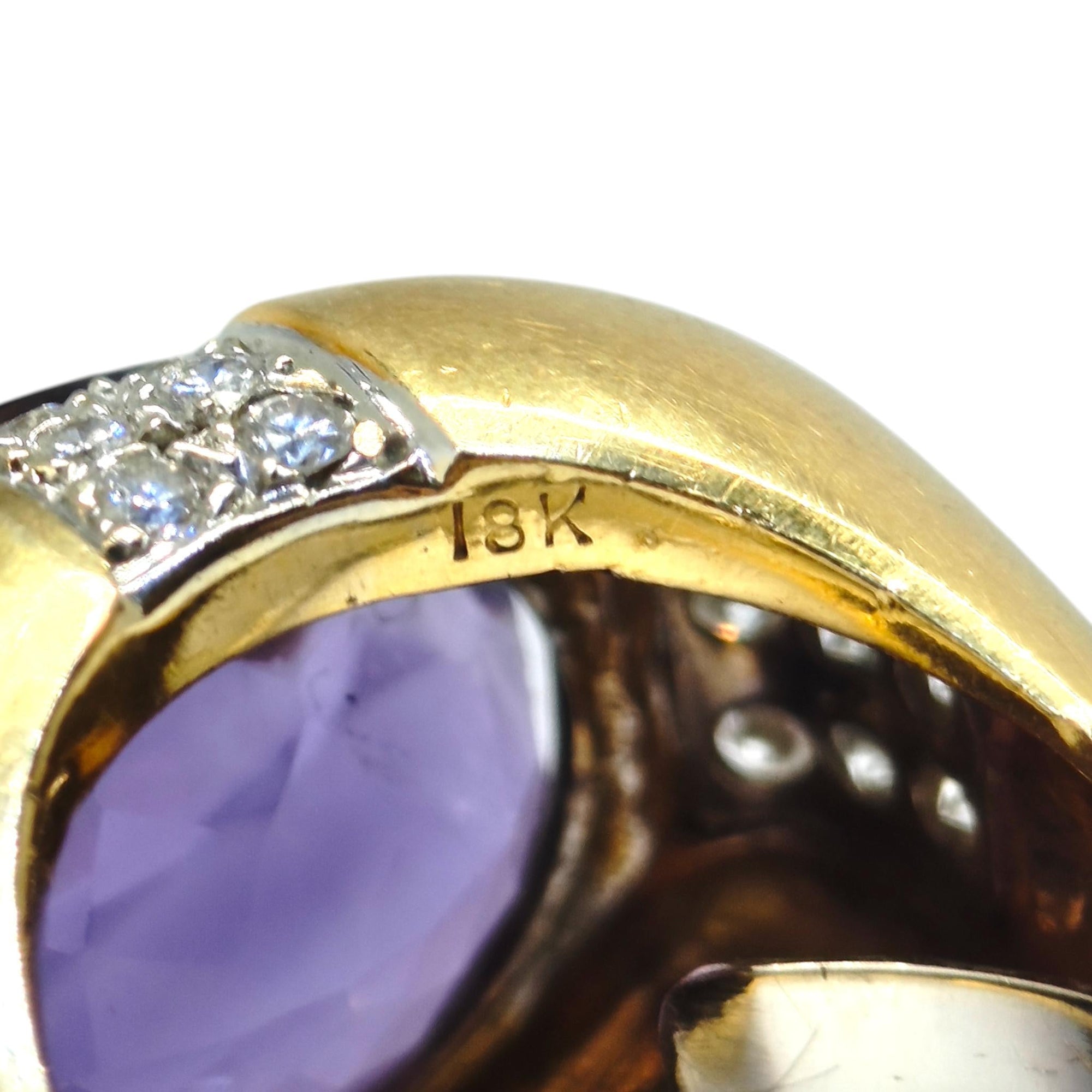 Vintage 18K Gold Large Amethyst & Diamond Ring