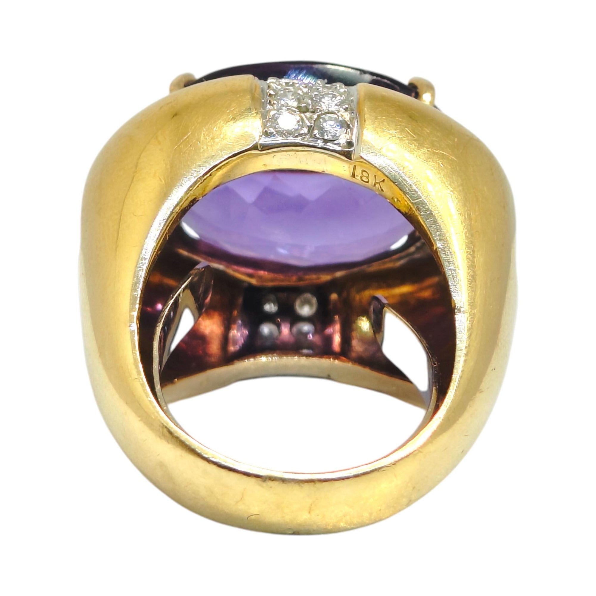 Vintage 18K Gold Large Amethyst & Diamond Ring