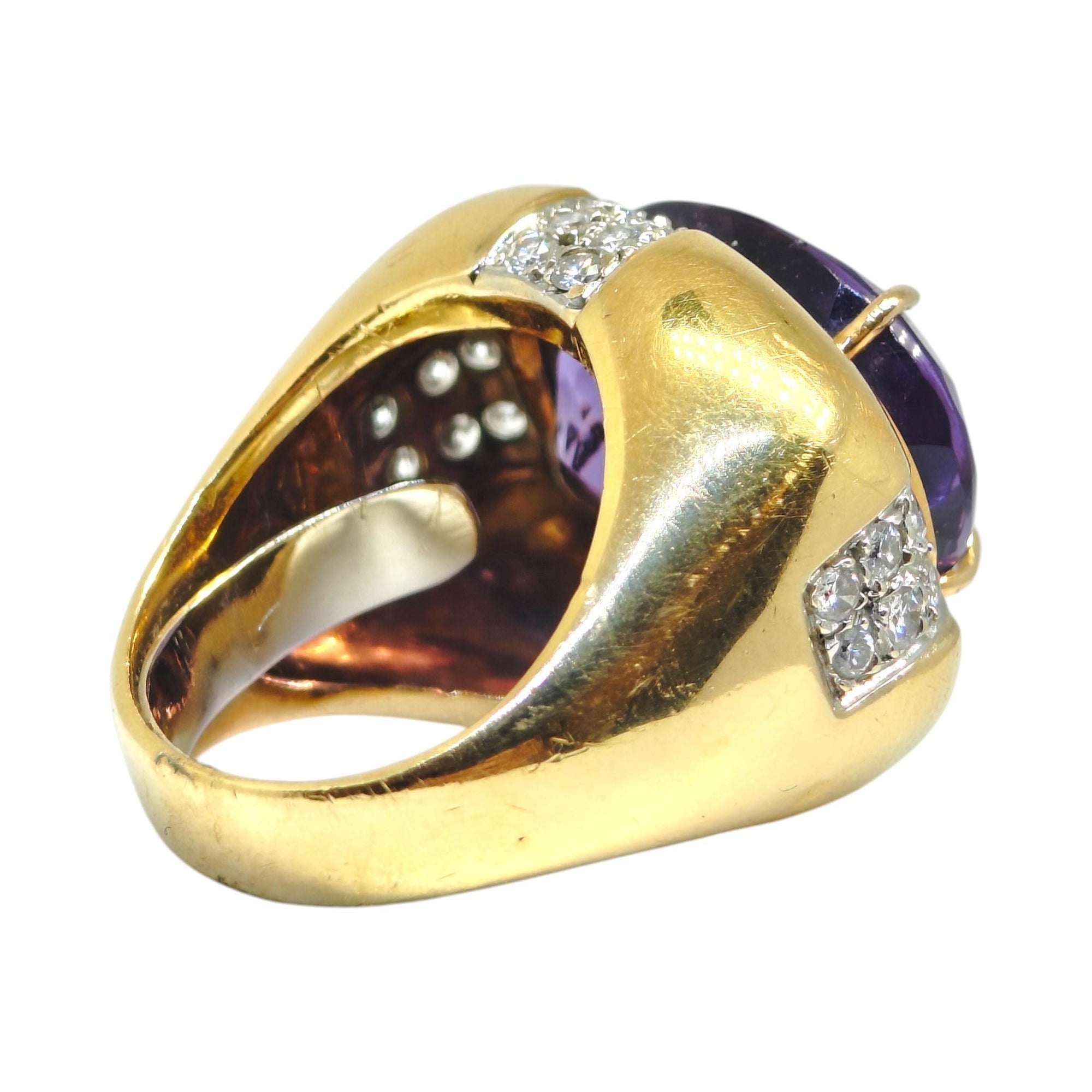 Vintage 18K Gold Large Amethyst & Diamond Ring