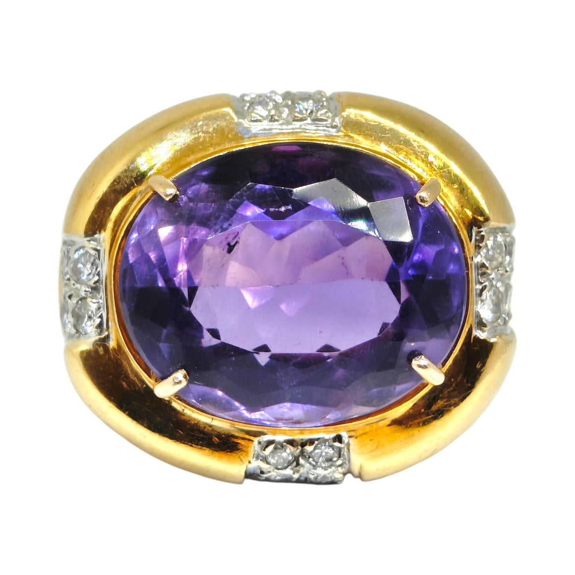 Vintage 18K Gold Large Amethyst & Diamond Ring