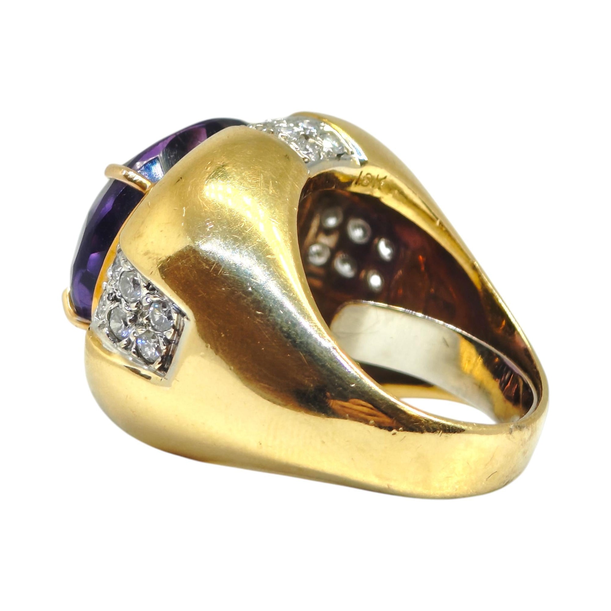 Vintage 18K Gold Large Amethyst & Diamond Ring