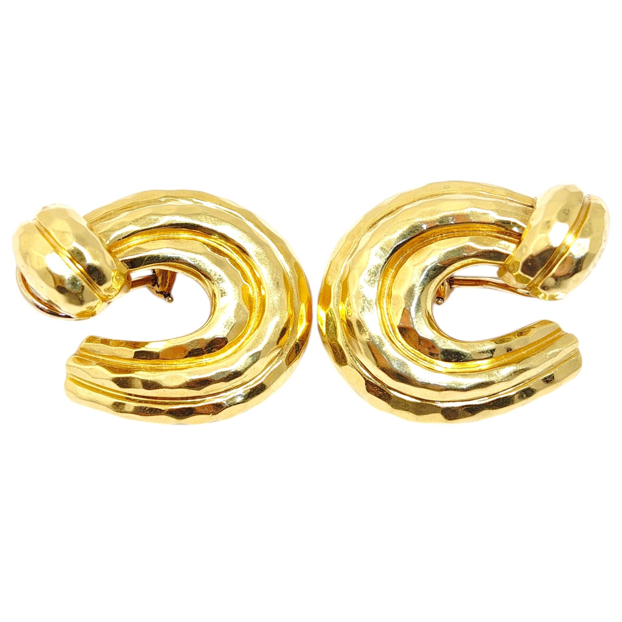 HENRY DUNAY New York 18K Gold Faceted Hoops Earrings