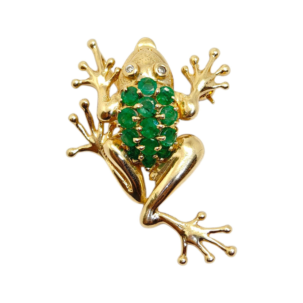 Vintage 14K Yellow Gold Emerald Frog Pendant Brooch
