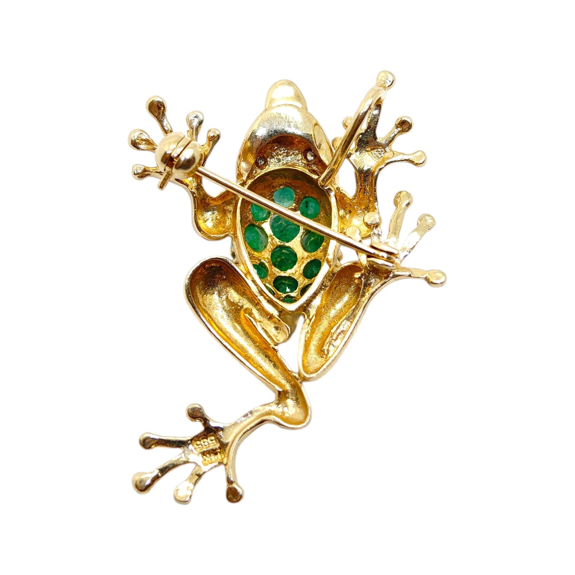 Vintage 14K Yellow Gold Emerald Frog Pendant Brooch