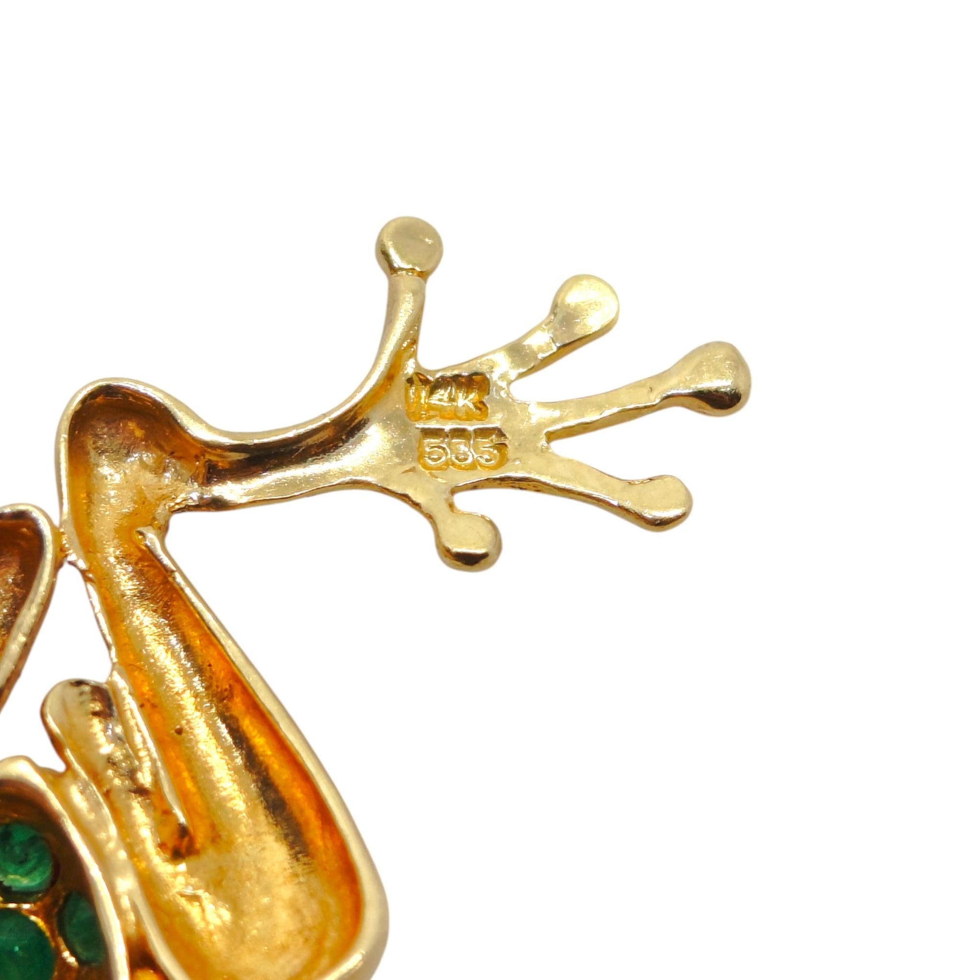 Vintage 14K Yellow Gold Emerald Frog Pendant Brooch