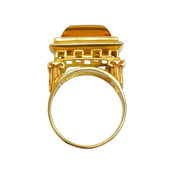 FINESTRA 1990 Greek Revival 18K Yellow Gold and Citrine Architectural Ring