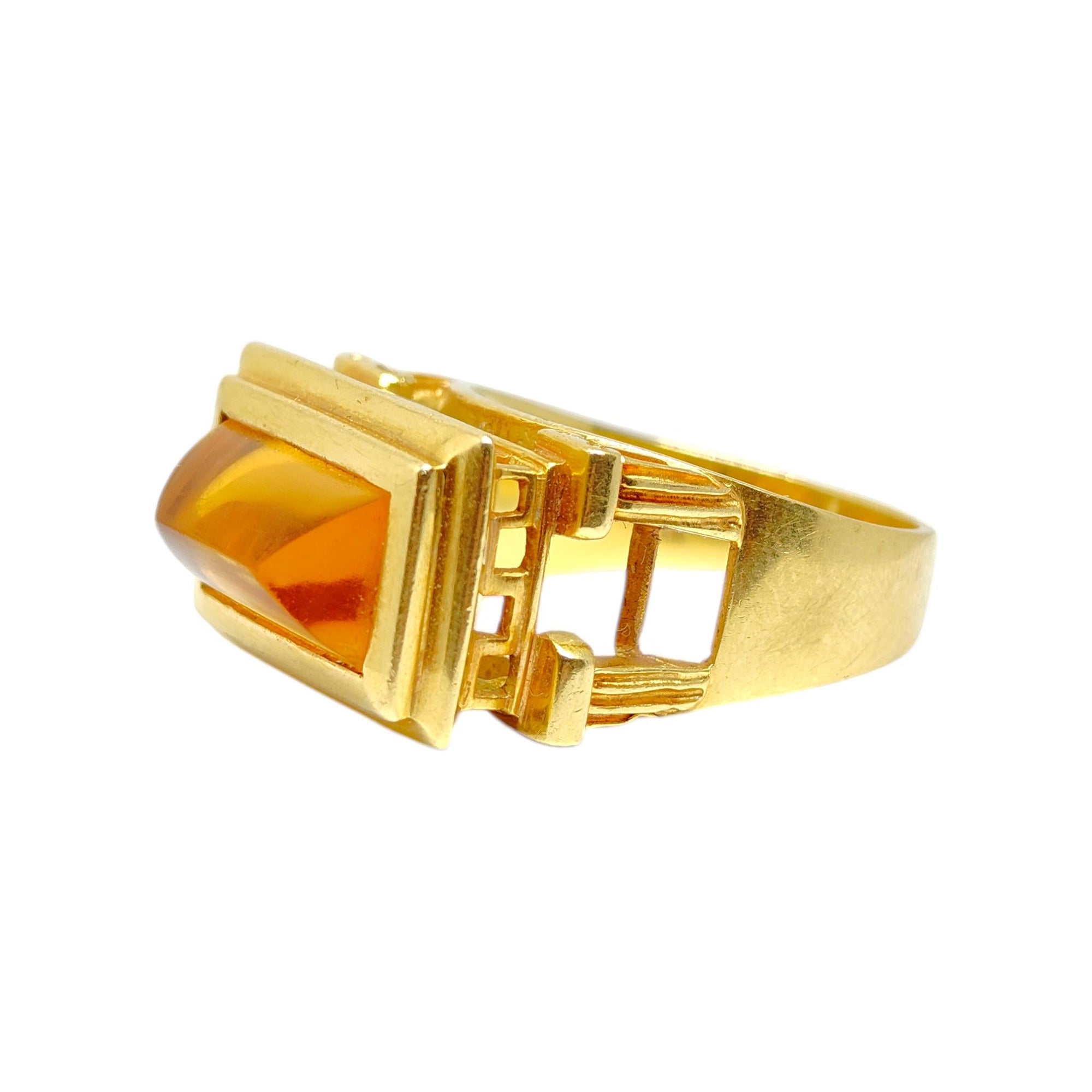 FINESTRA 1990 Greek Revival 18K Yellow Gold and Citrine Architectural Ring