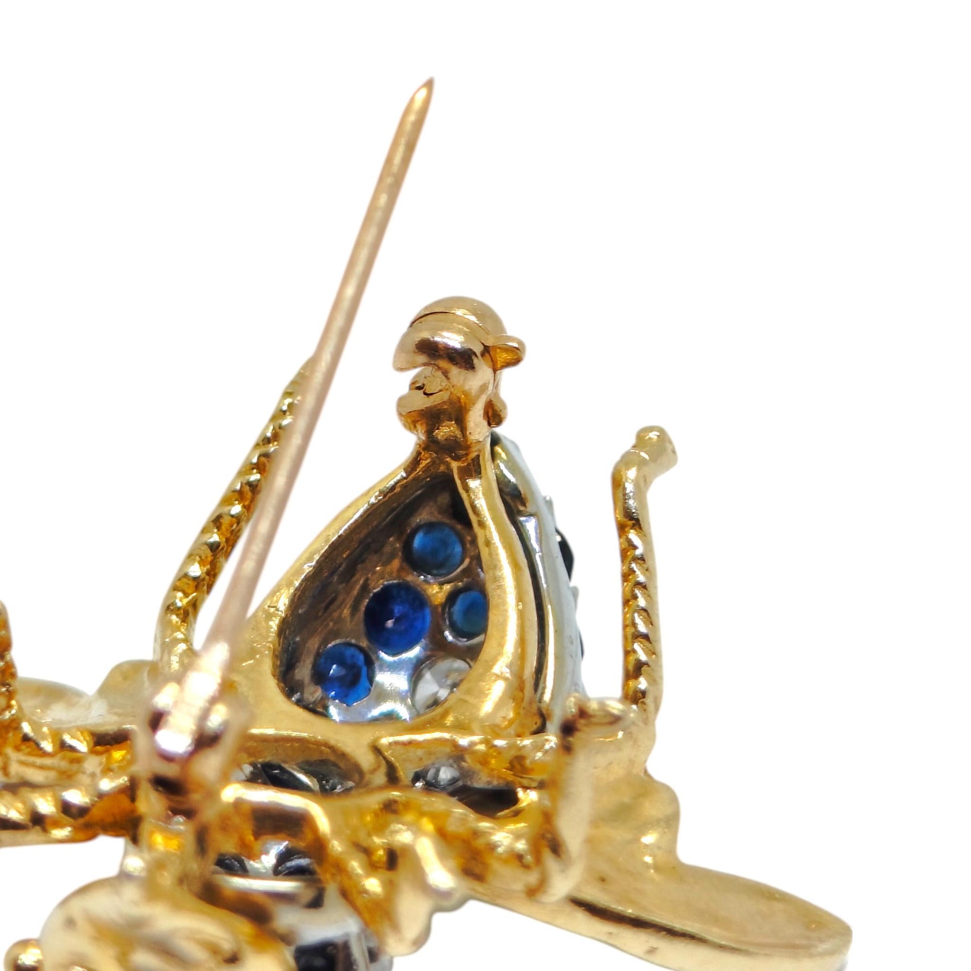 Vintage 14K Yellow Gold Sapphire & Diamond Fly Brooch
