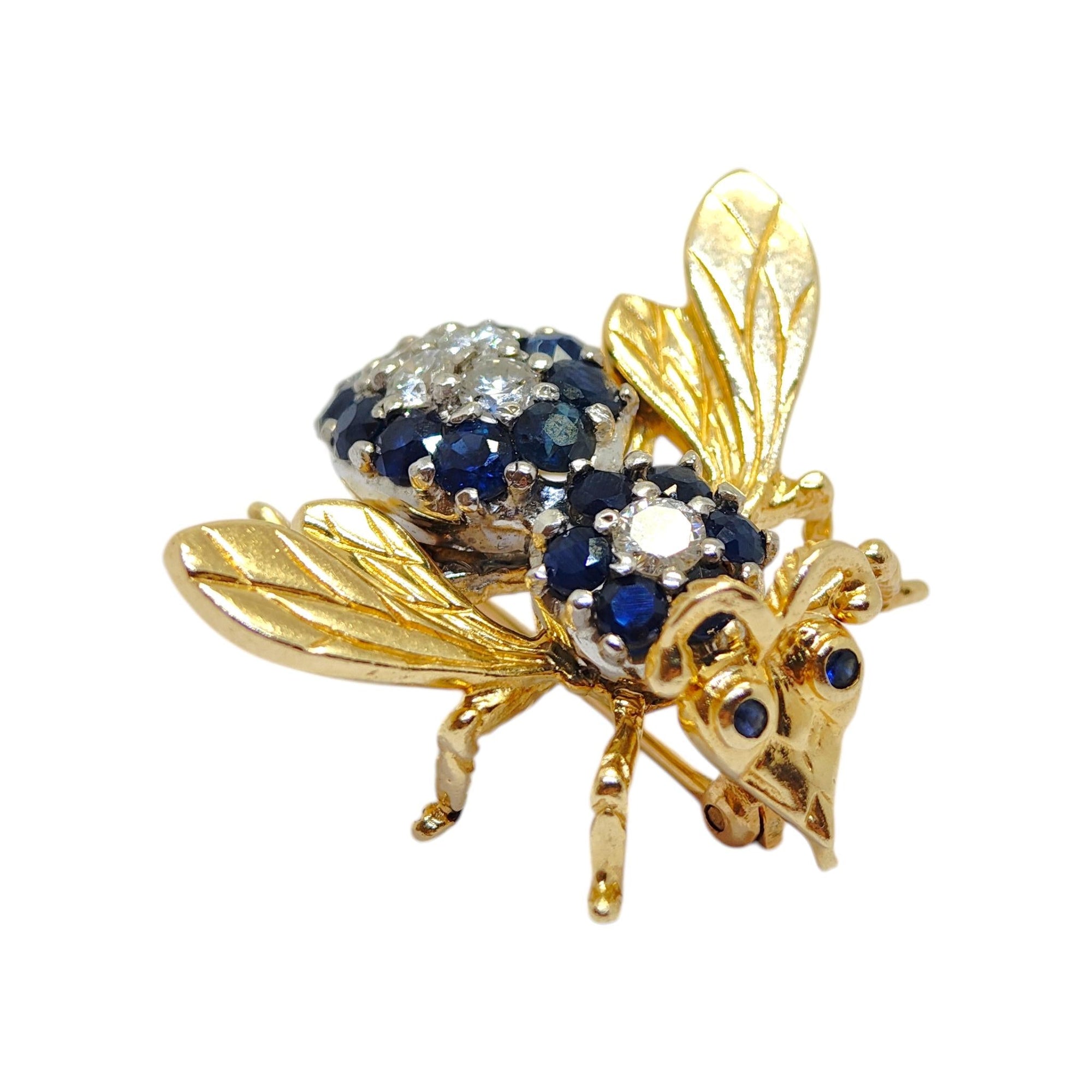 Vintage 14K Yellow Gold Sapphire & Diamond Fly Brooch