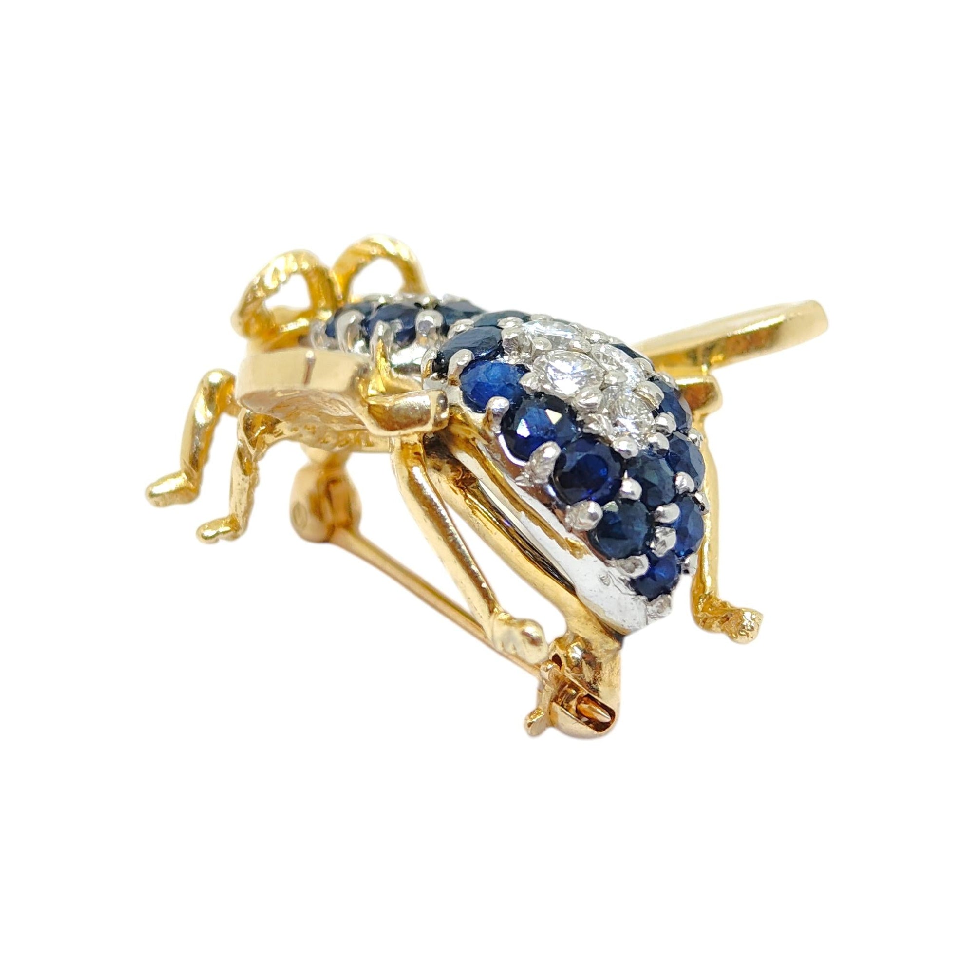 Vintage 14K Yellow Gold Sapphire & Diamond Fly Brooch
