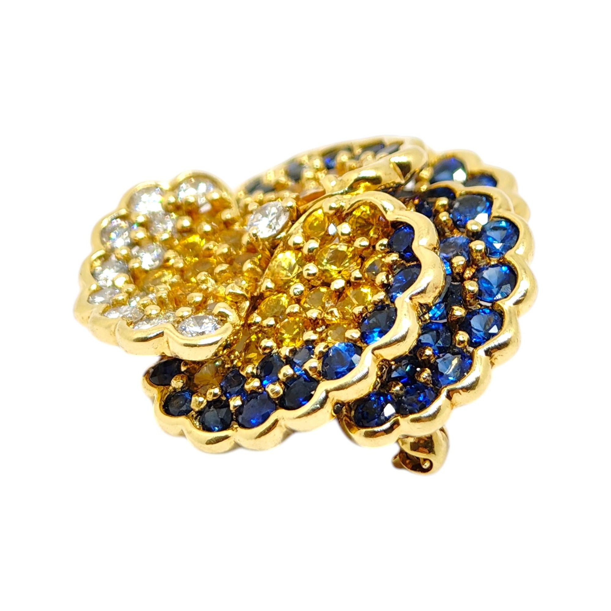 Jean Vitau 18K Yellow Gold Sapphire and Diamond Pansy Brooch