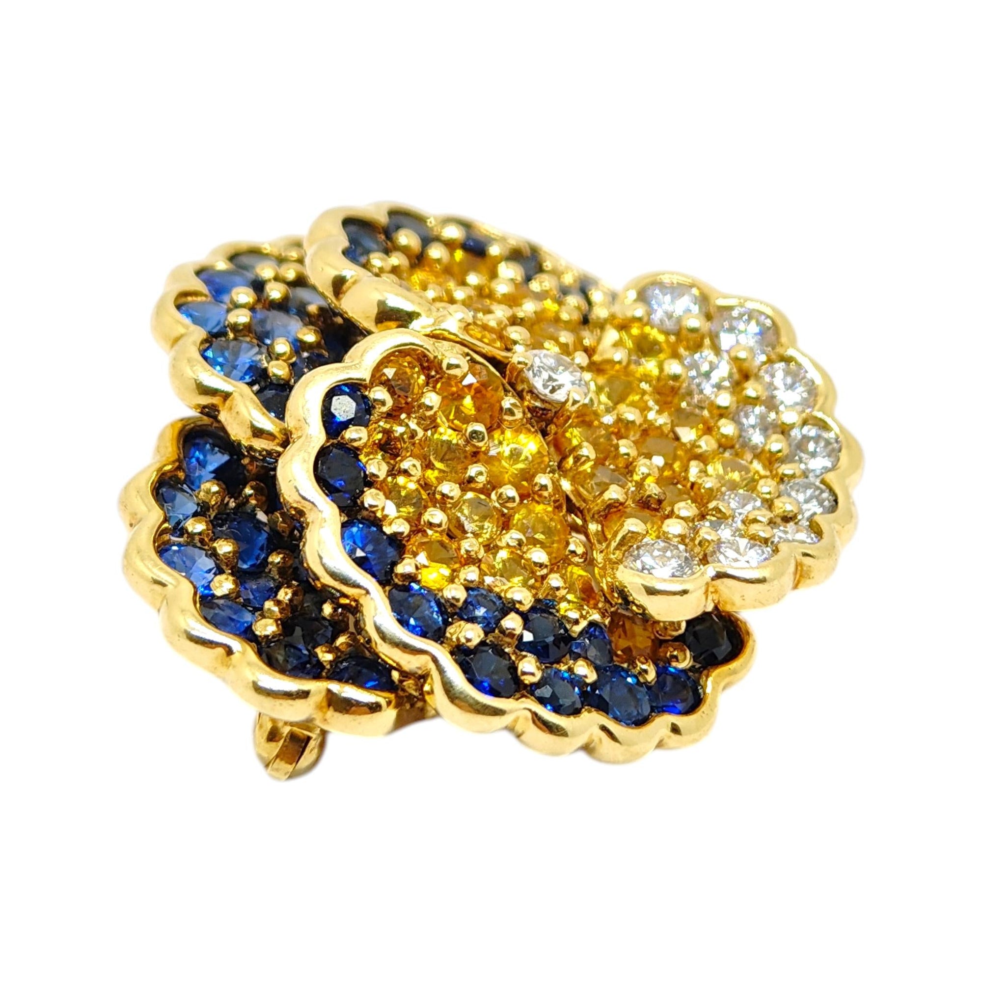 Jean Vitau 18K Yellow Gold Sapphire and Diamond Pansy Brooch