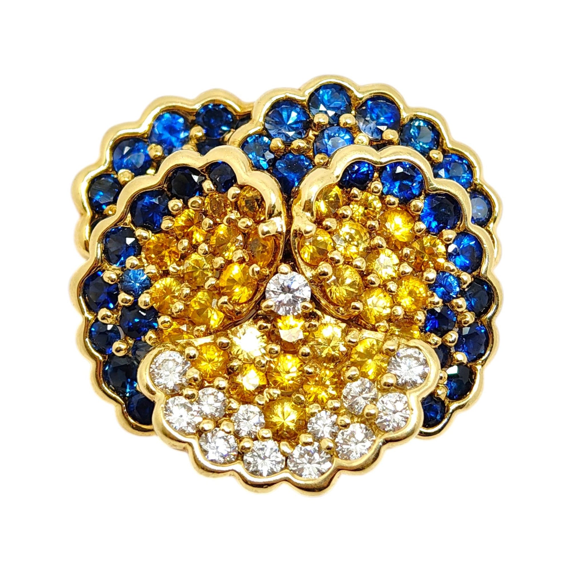 Jean Vitau 18K Yellow Gold Sapphire and Diamond Pansy Brooch