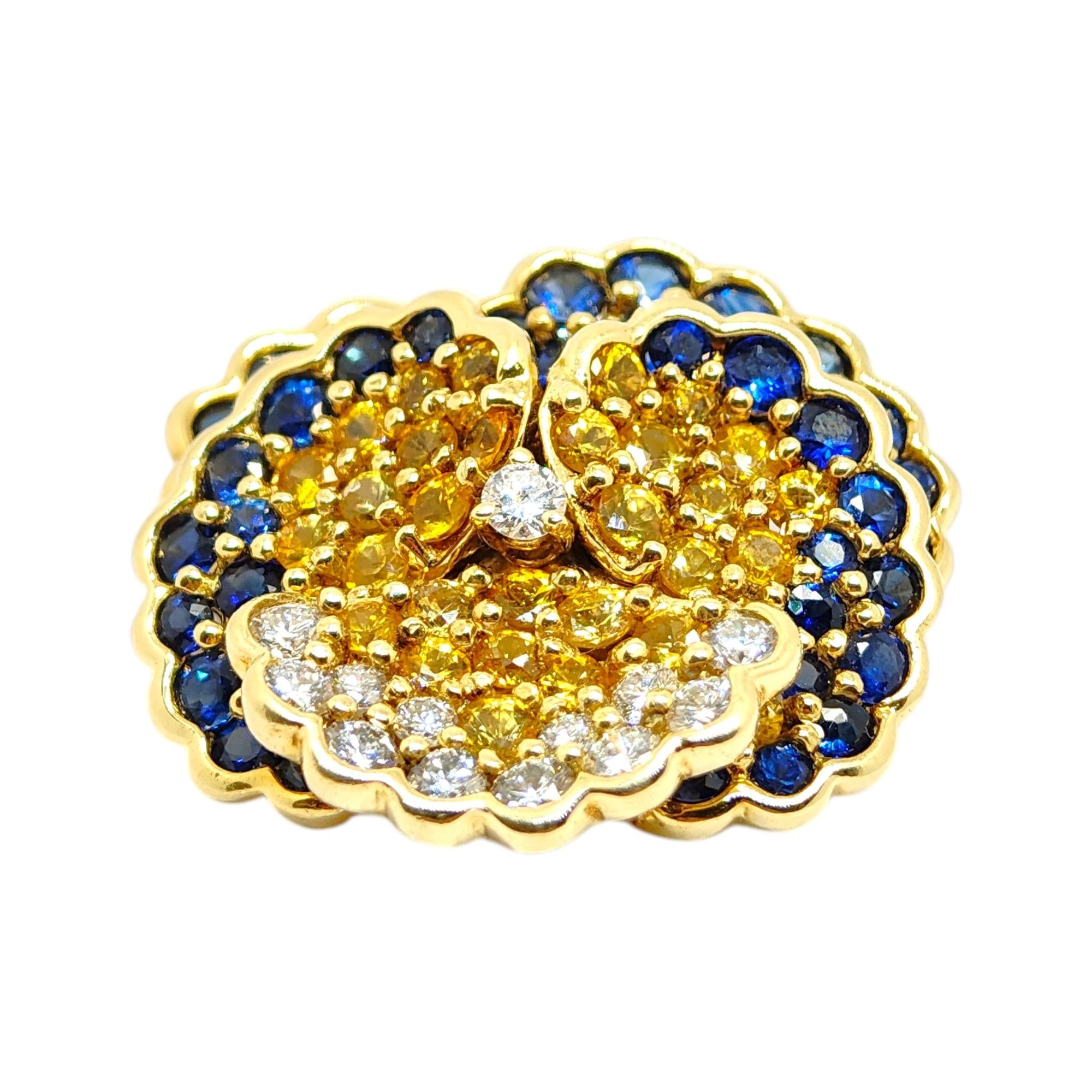 Jean Vitau 18K Yellow Gold Sapphire and Diamond Pansy Brooch