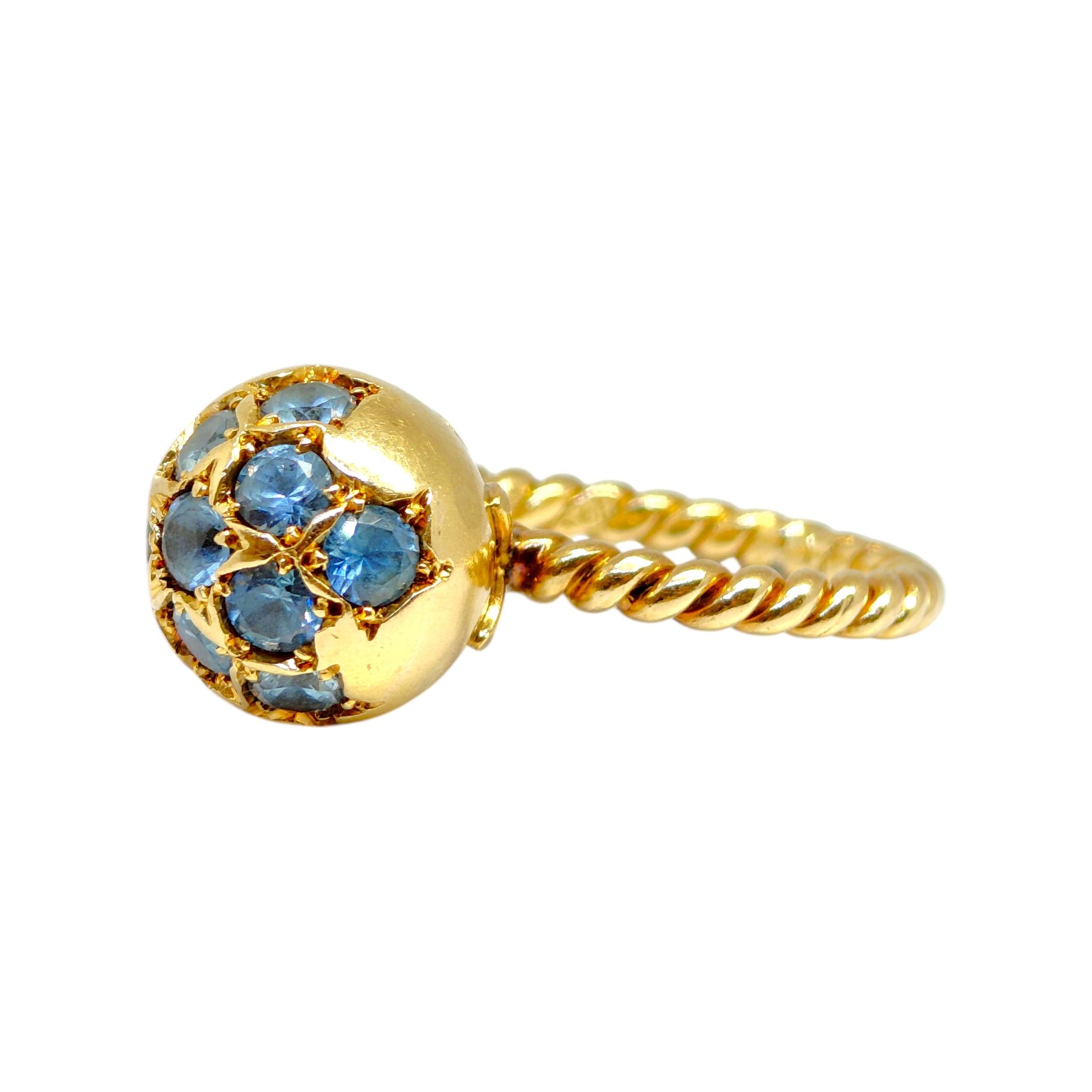 Vintage 18K Yellow Gold Blue Zircon Ball Ring