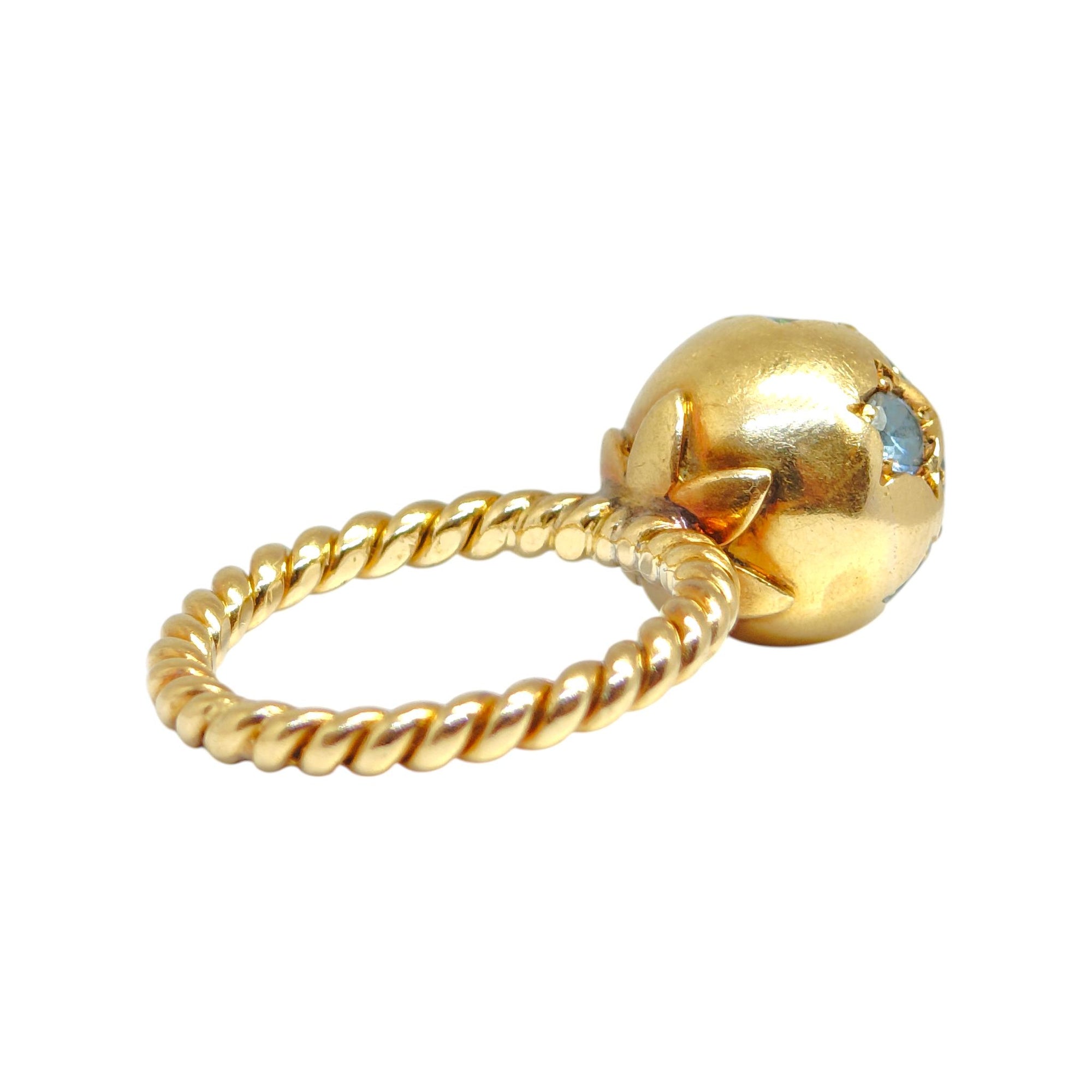 Vintage 18K Yellow Gold Blue Zircon Ball Ring