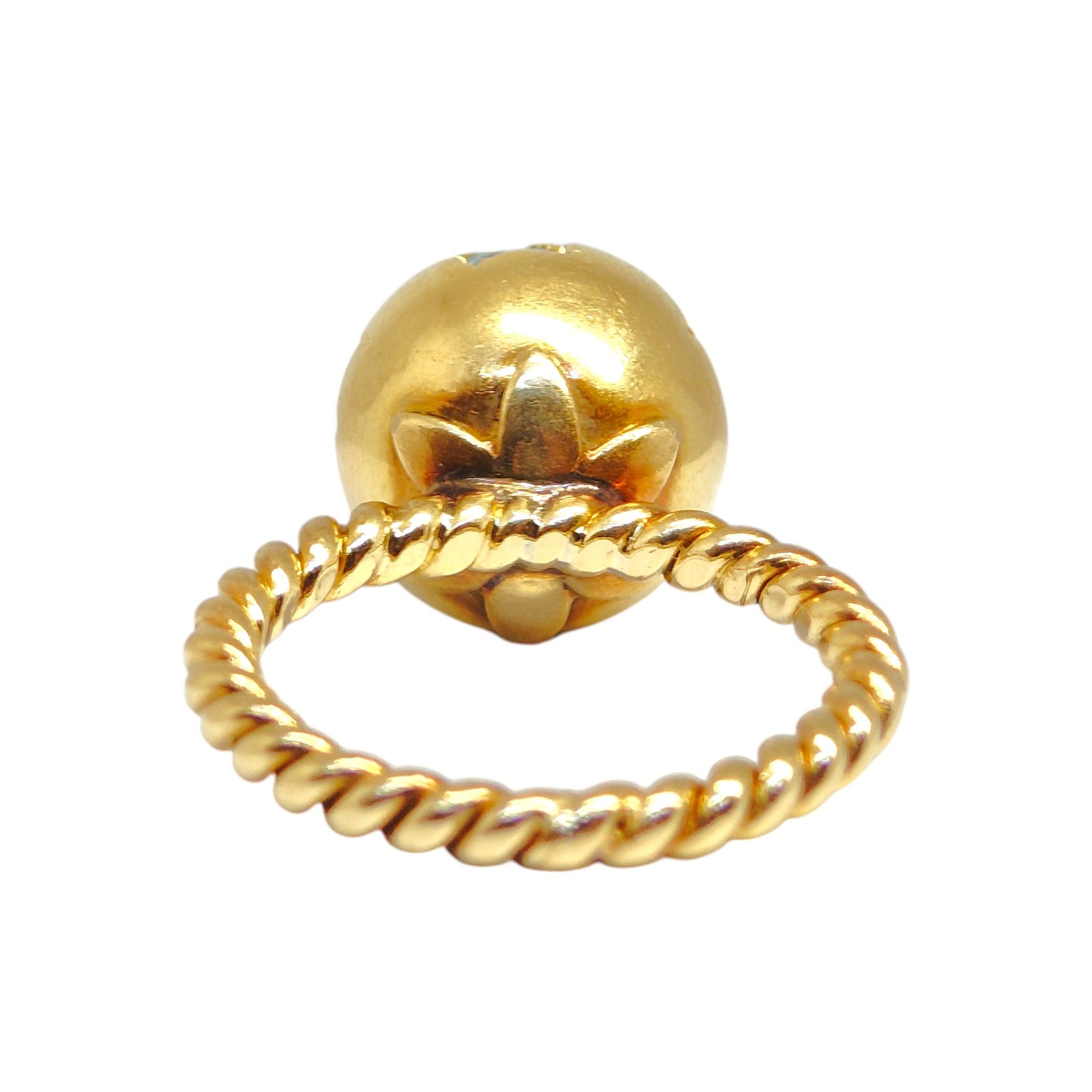 Vintage 18K Yellow Gold Blue Zircon Ball Ring