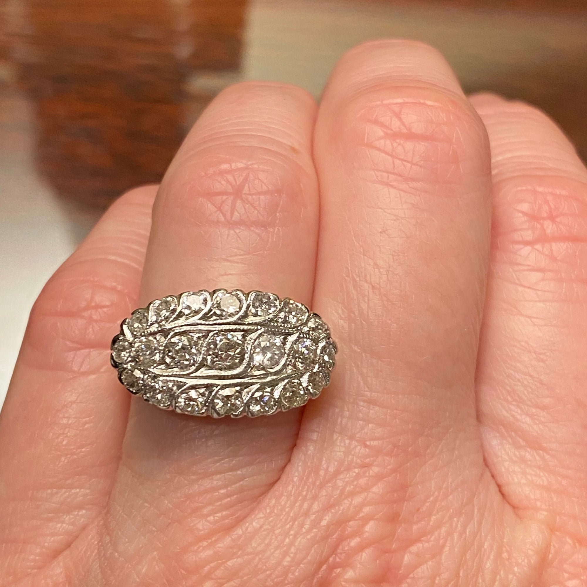 Vintage 14K Gold East West Style Oval Diamond Cluster Ring