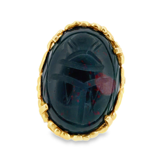 Vintage 14K Gold Scarab Bloodstone Cabochon Ring