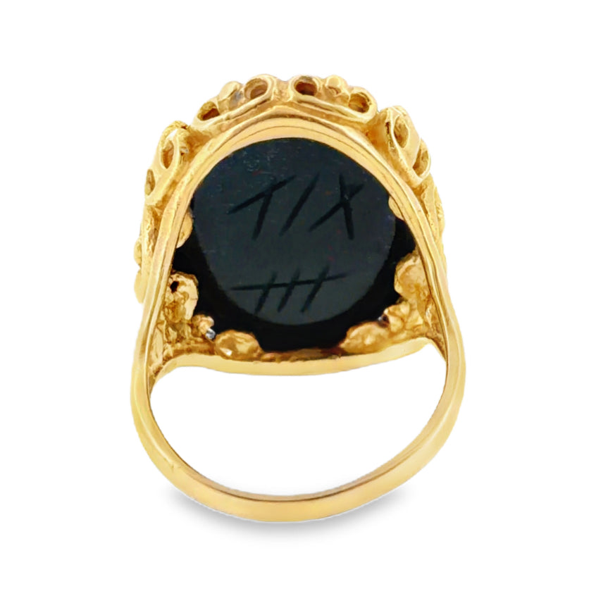 Vintage 14K Gold Scarab Bloodstone Cabochon Ring