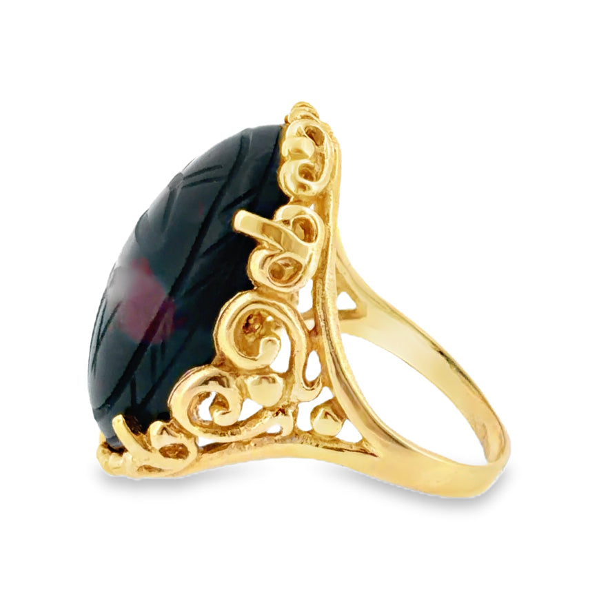 Vintage 14K Gold Scarab Bloodstone Cabochon Ring